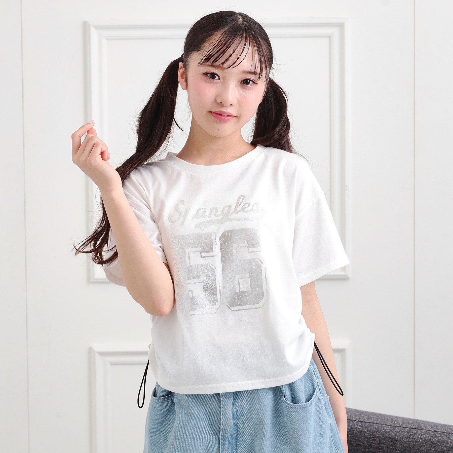 PINK-latte「サイドアジャスターナンバリングTシャツ」|Tシャツ・カットソー|オフホワイト(003