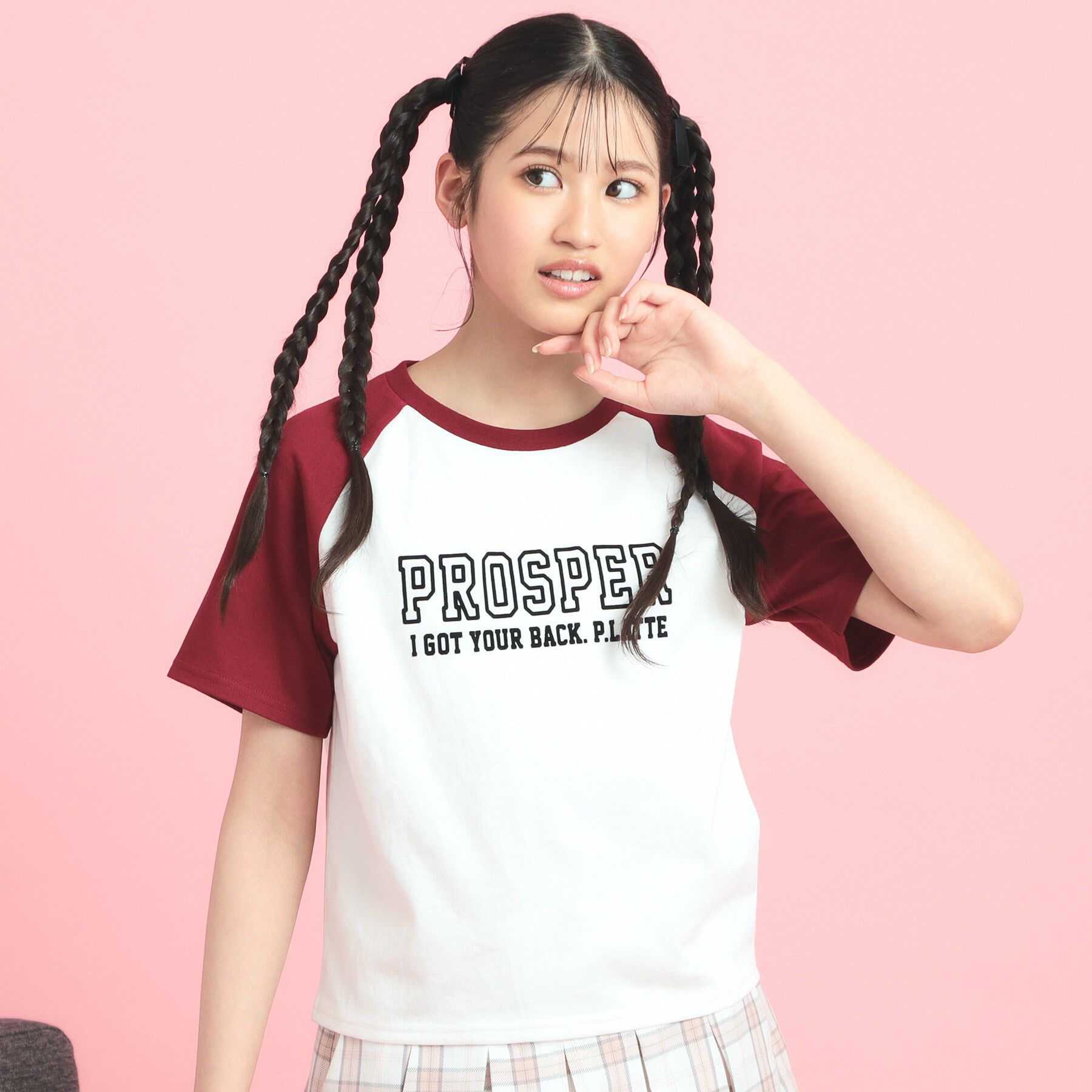 PINK-latte「ラグランTシャツ」|Tシャツ・カットソー|レッド(063)