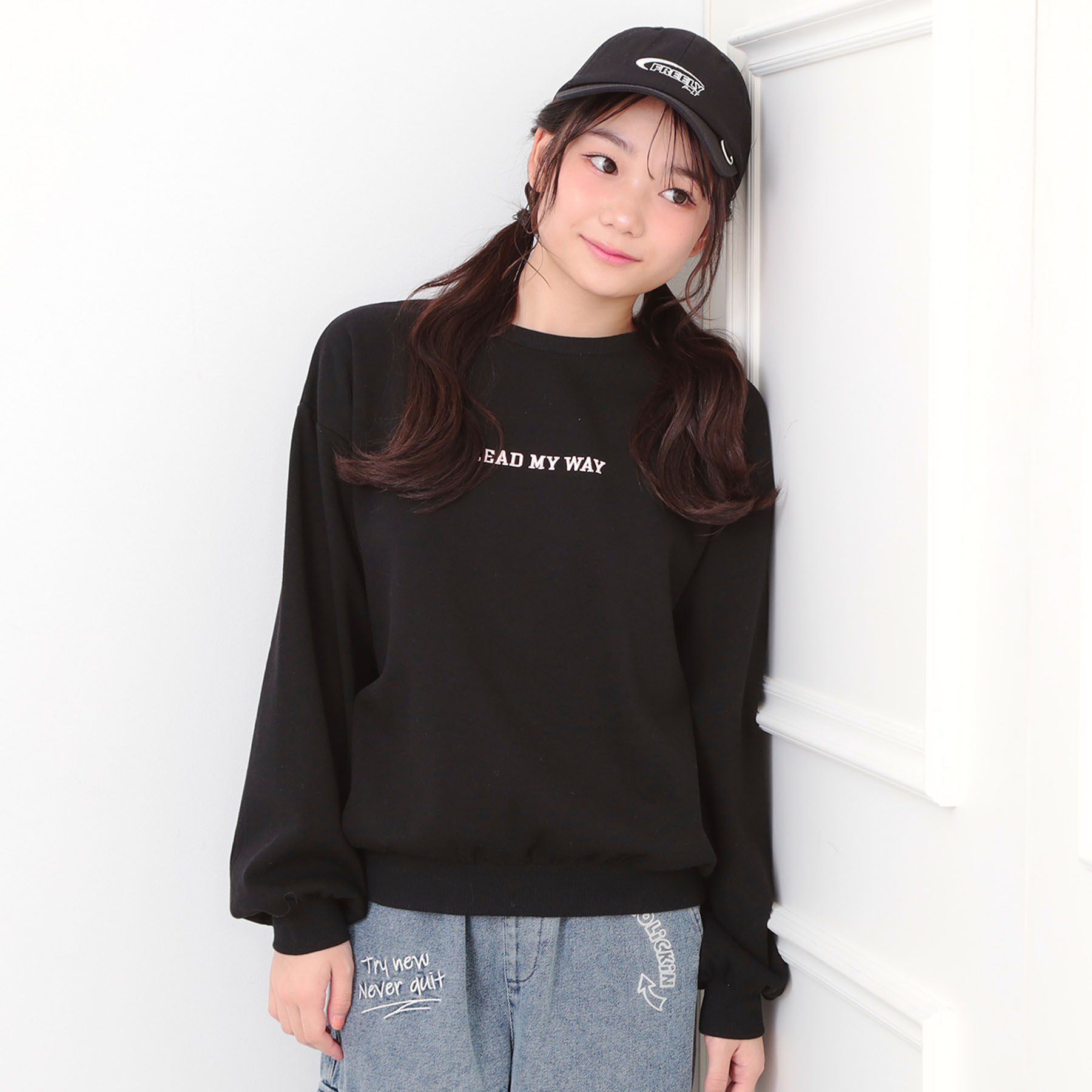 PINK-latte「ボアくまちゃんアップリケ裏起毛トレーナー」|その他|ブラック(019)