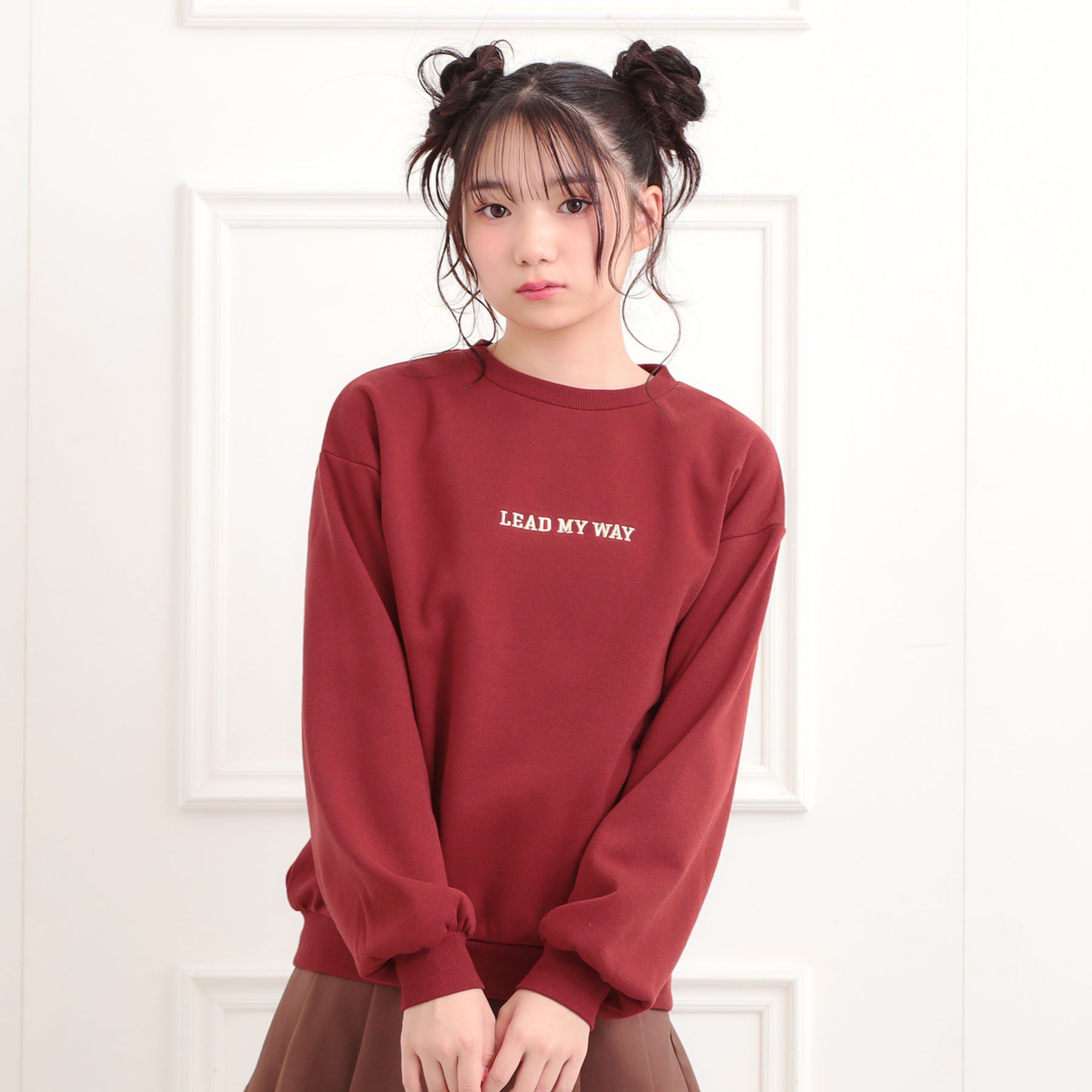 PINK-latte「ボアくまちゃんアップリケ裏起毛トレーナー」|その他|レッド(062)