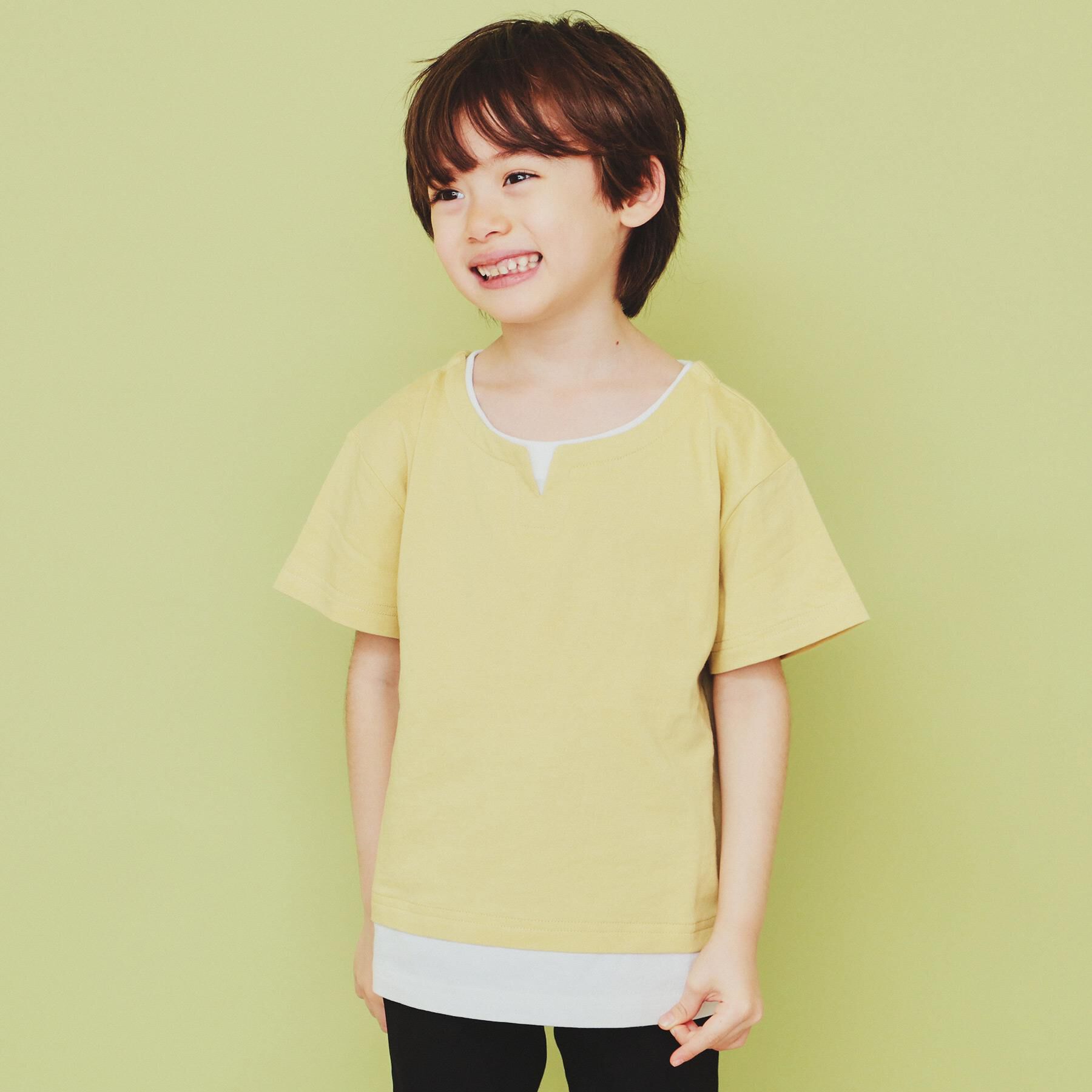 THE SHOP TK「【110-160】キーネックレイヤード風Tシャツ/洗濯機OK」|Tシャツ・カットソー|ライトイエロー(03