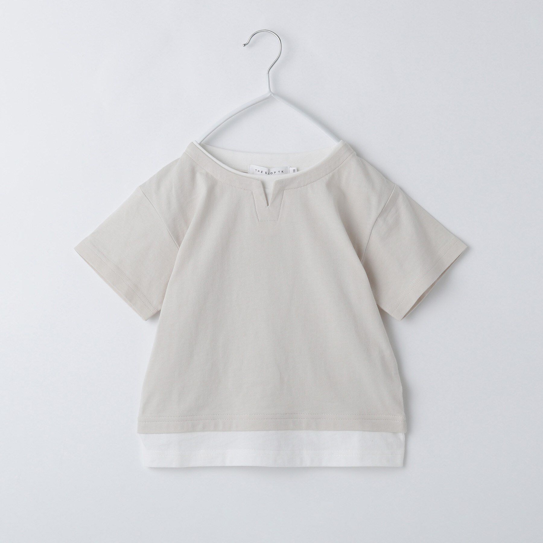 THE SHOP TK「【110-160】キーネックレイヤード風Tシャツ/洗濯機OK」|Tシャツ・カットソー|グレージュ(050)