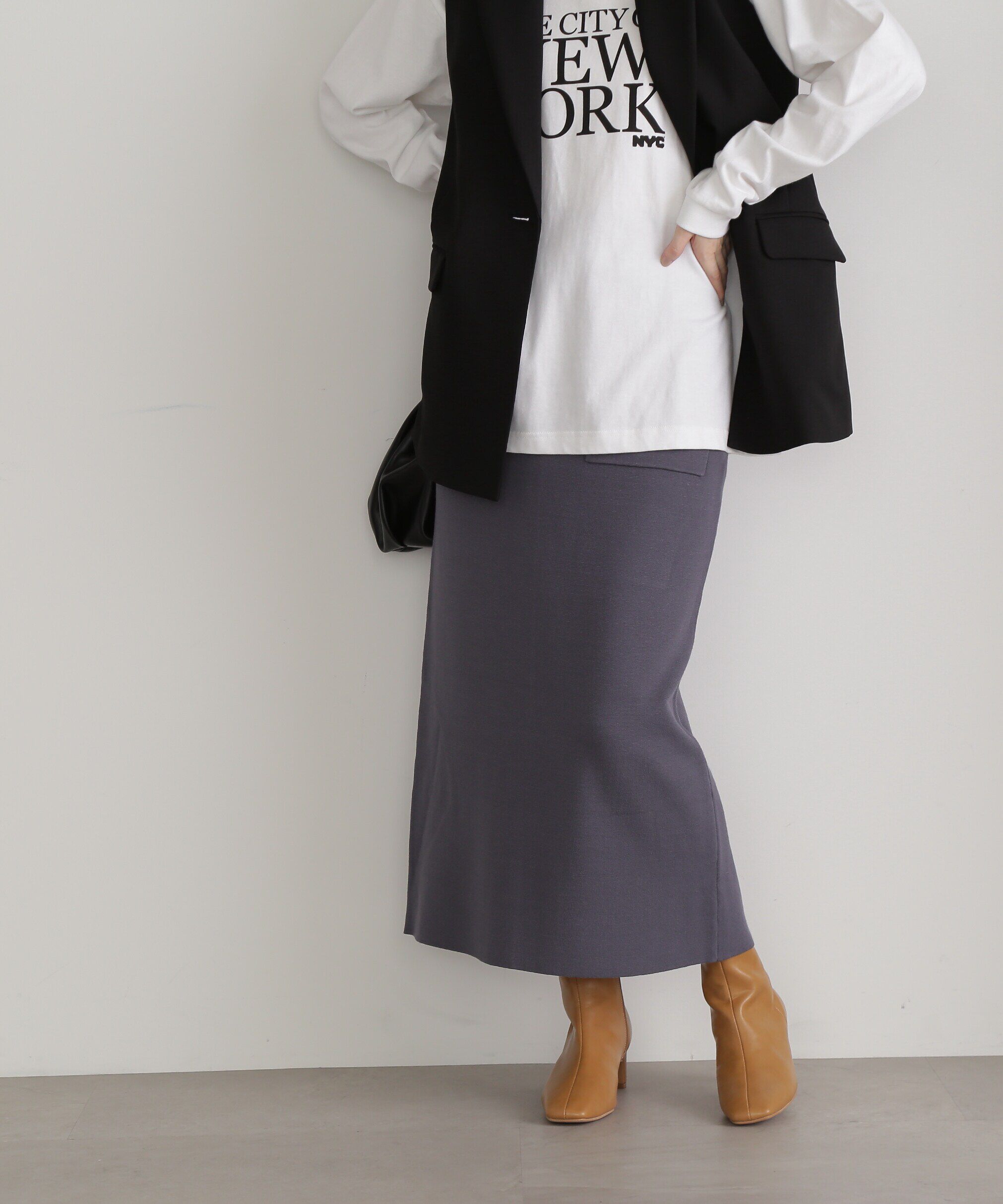  「ウォッシャブルポケットニットタイトスカート」|スカート|グレー
