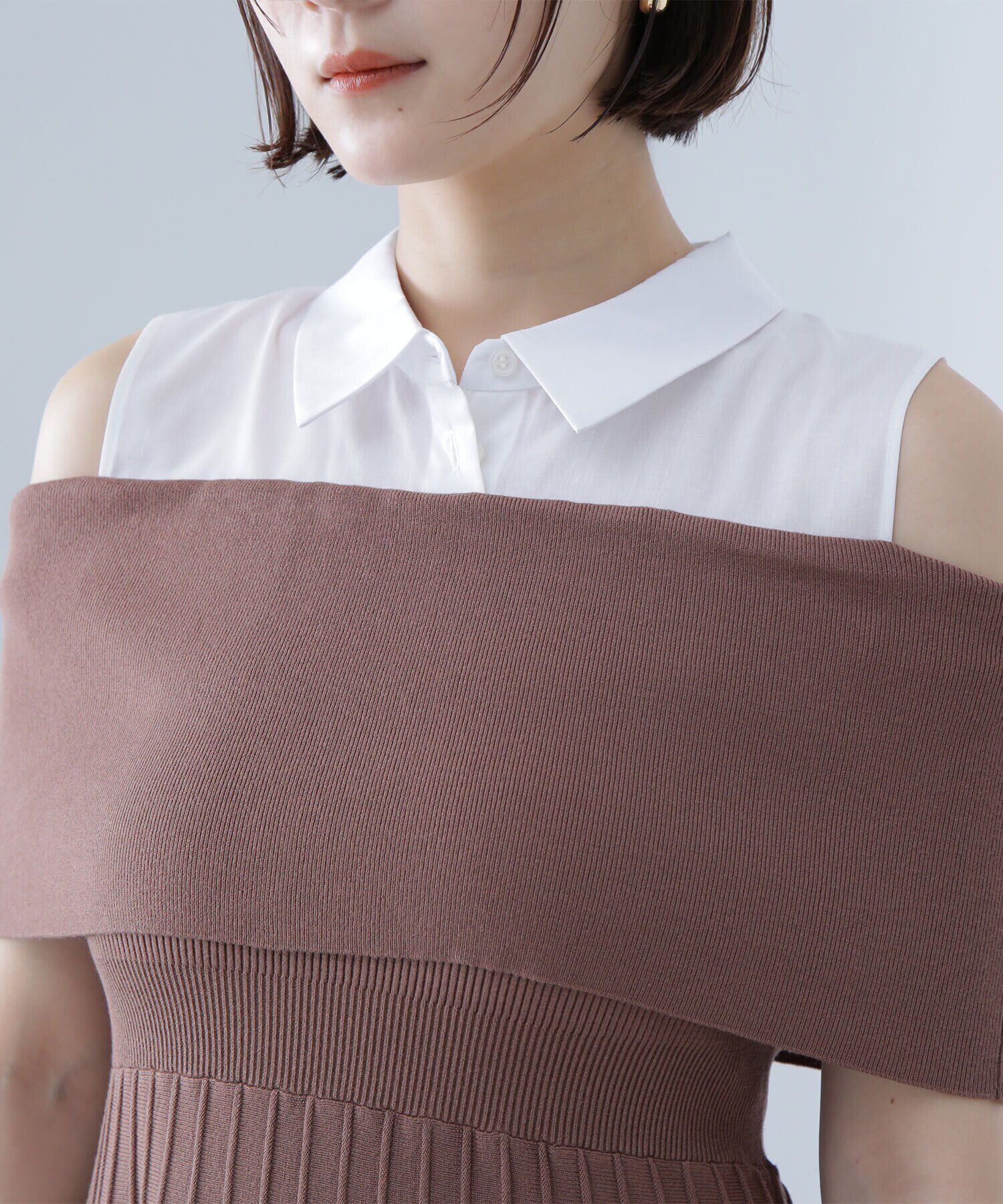  「シャツドッキングニットワンピース」|ワンピース|