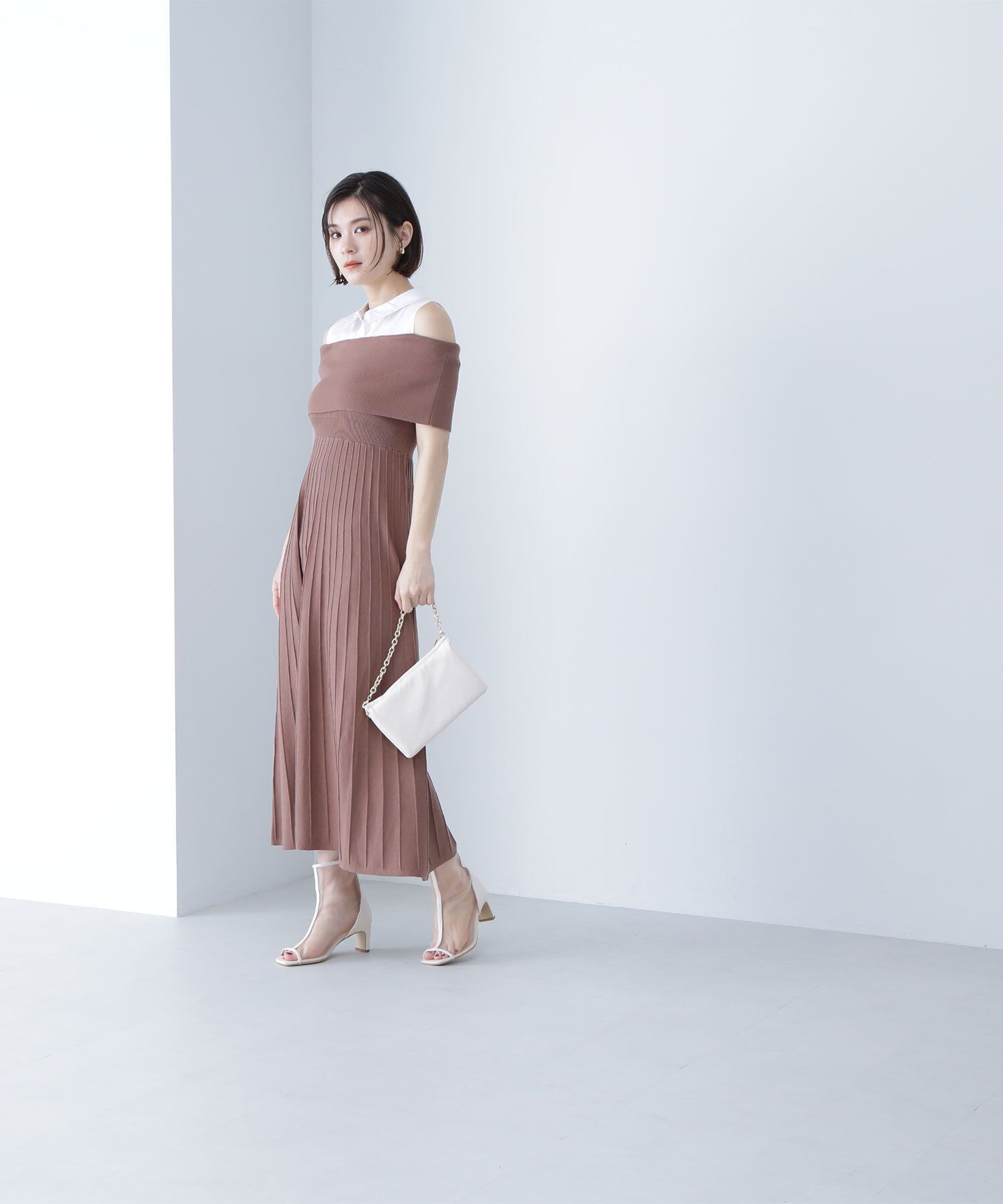  「シャツドッキングニットワンピース」|ワンピース|