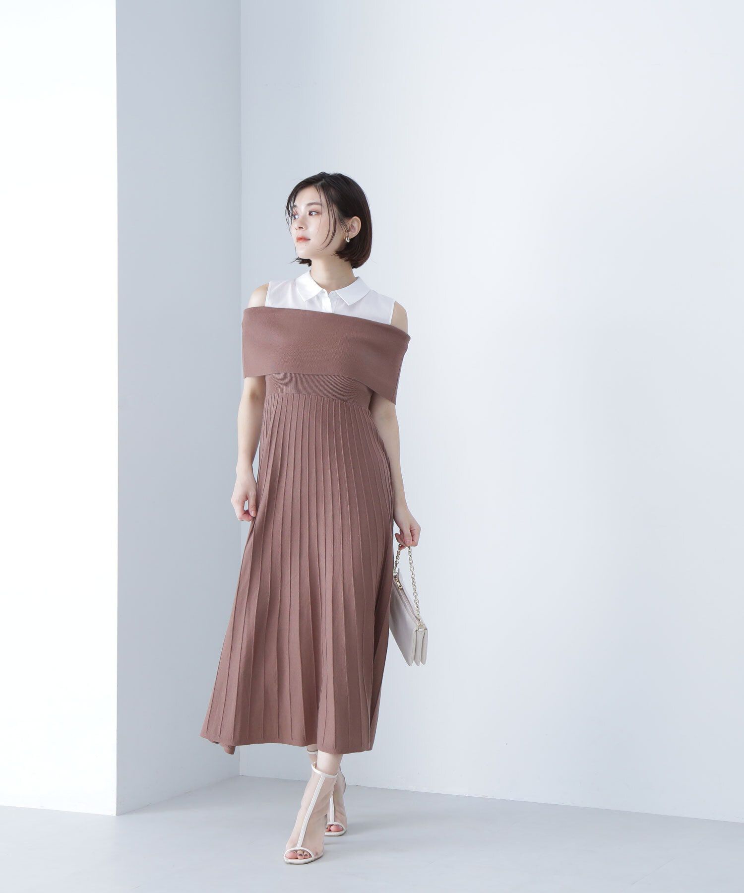  「シャツドッキングニットワンピース」|ワンピース|