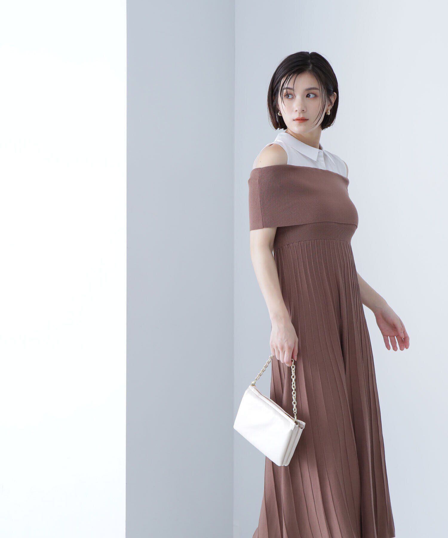  「シャツドッキングニットワンピース」|ワンピース|