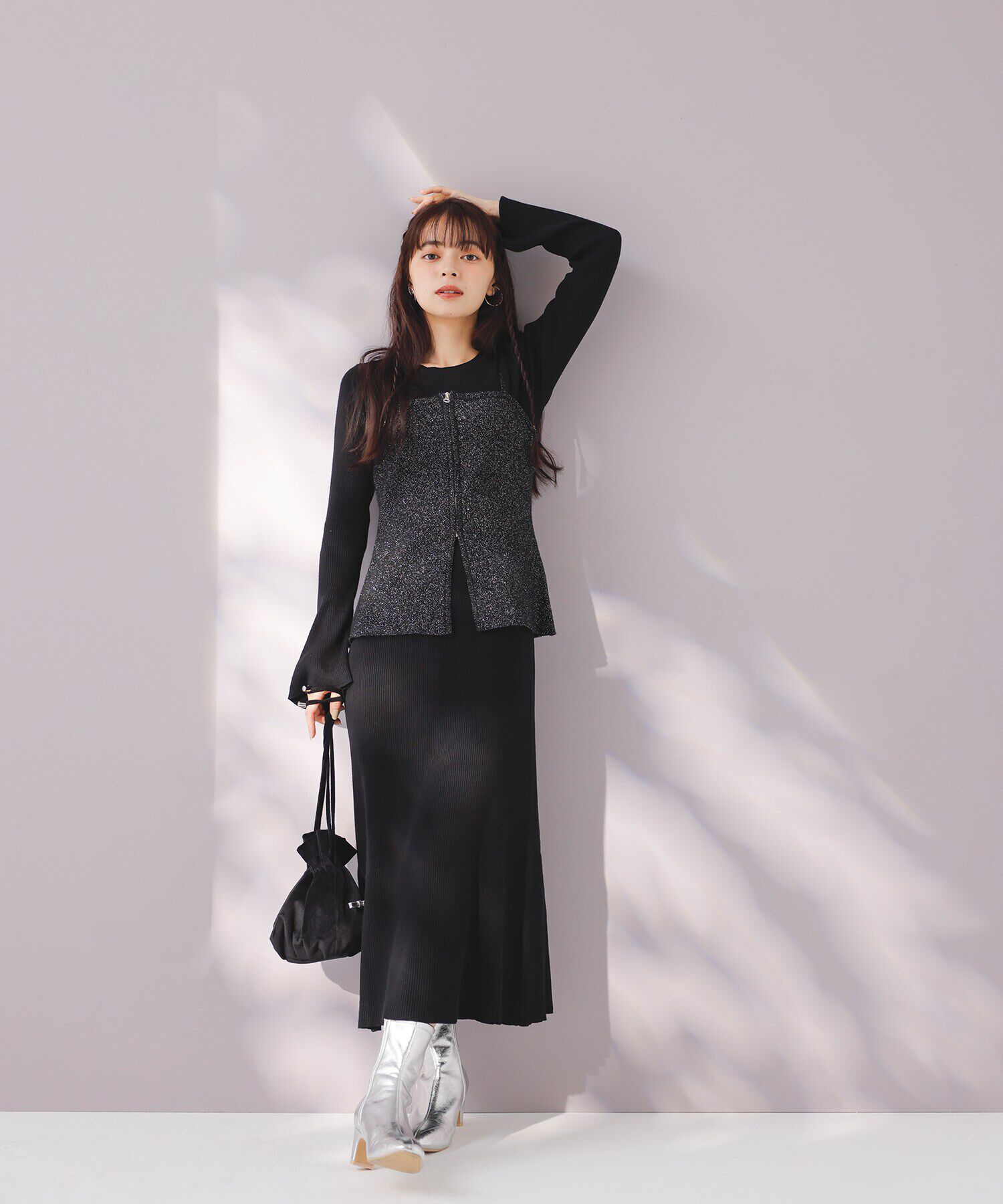  「ジップビスチェ＆ナローニットワンピース」|ワンピース|