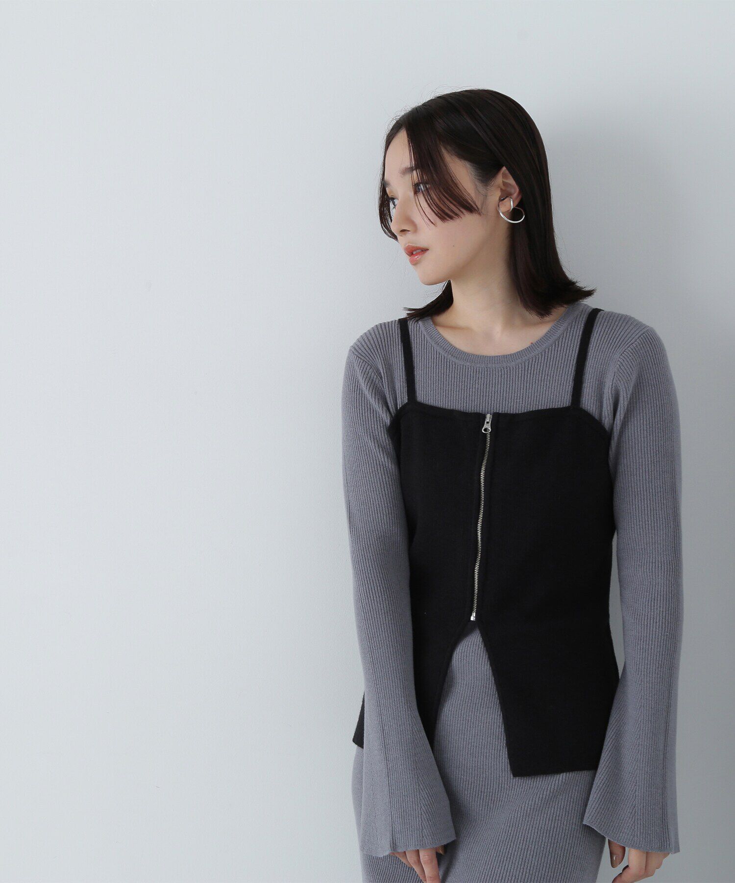  「ジップビスチェ＆ナローニットワンピース」|ワンピース|