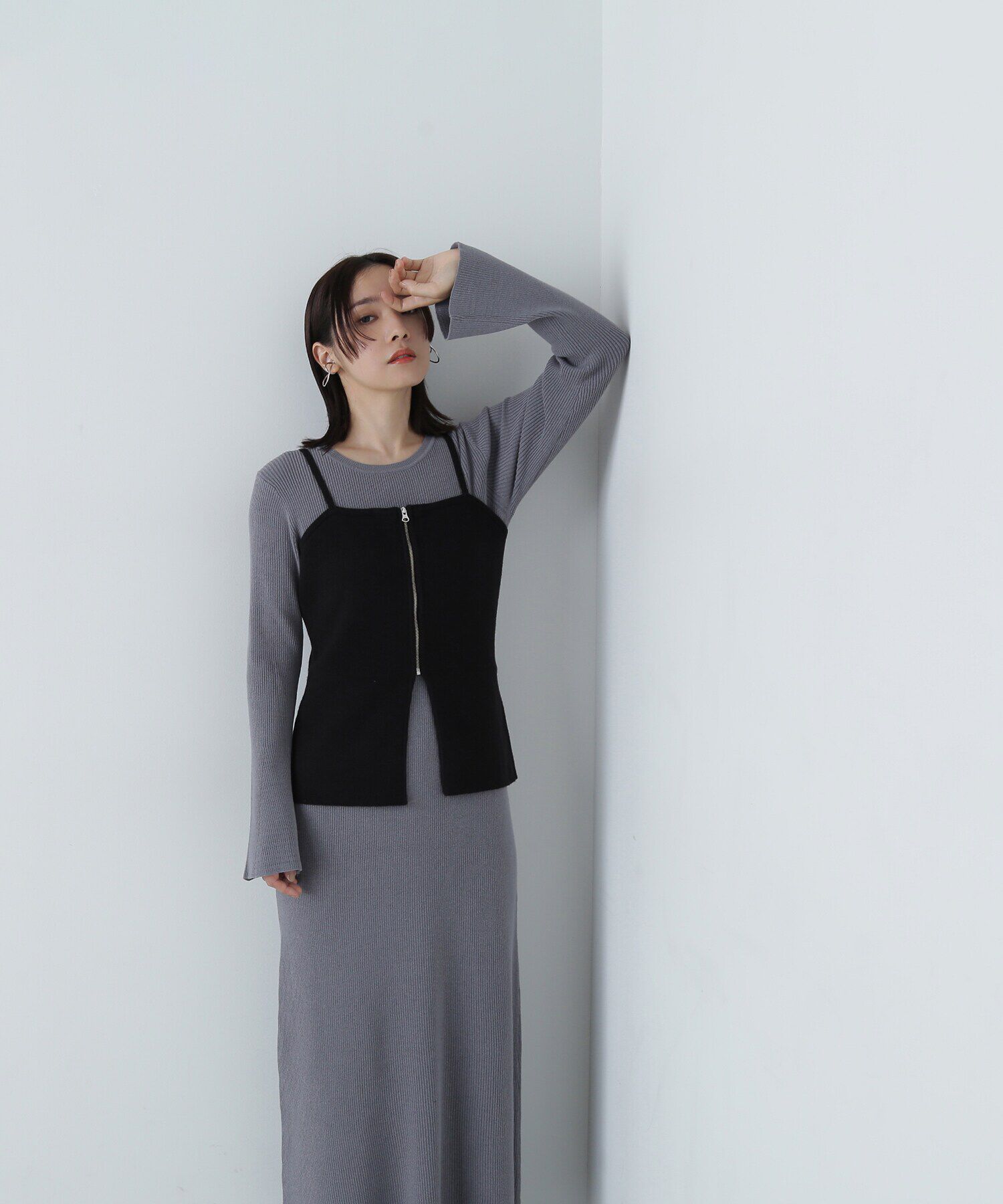  「ジップビスチェ＆ナローニットワンピース」|ワンピース|