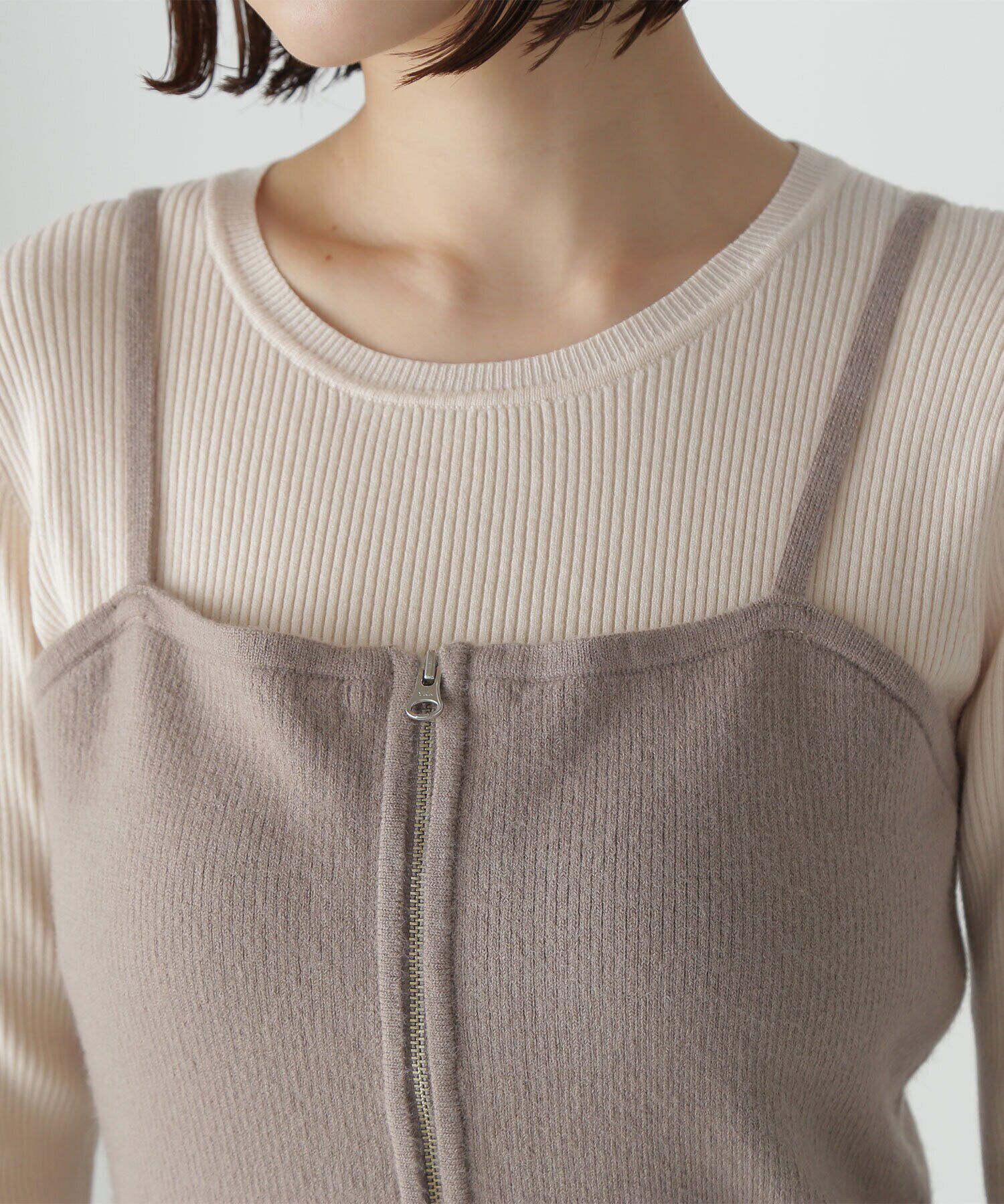  「ジップビスチェ＆ナローニットワンピース」|ワンピース|