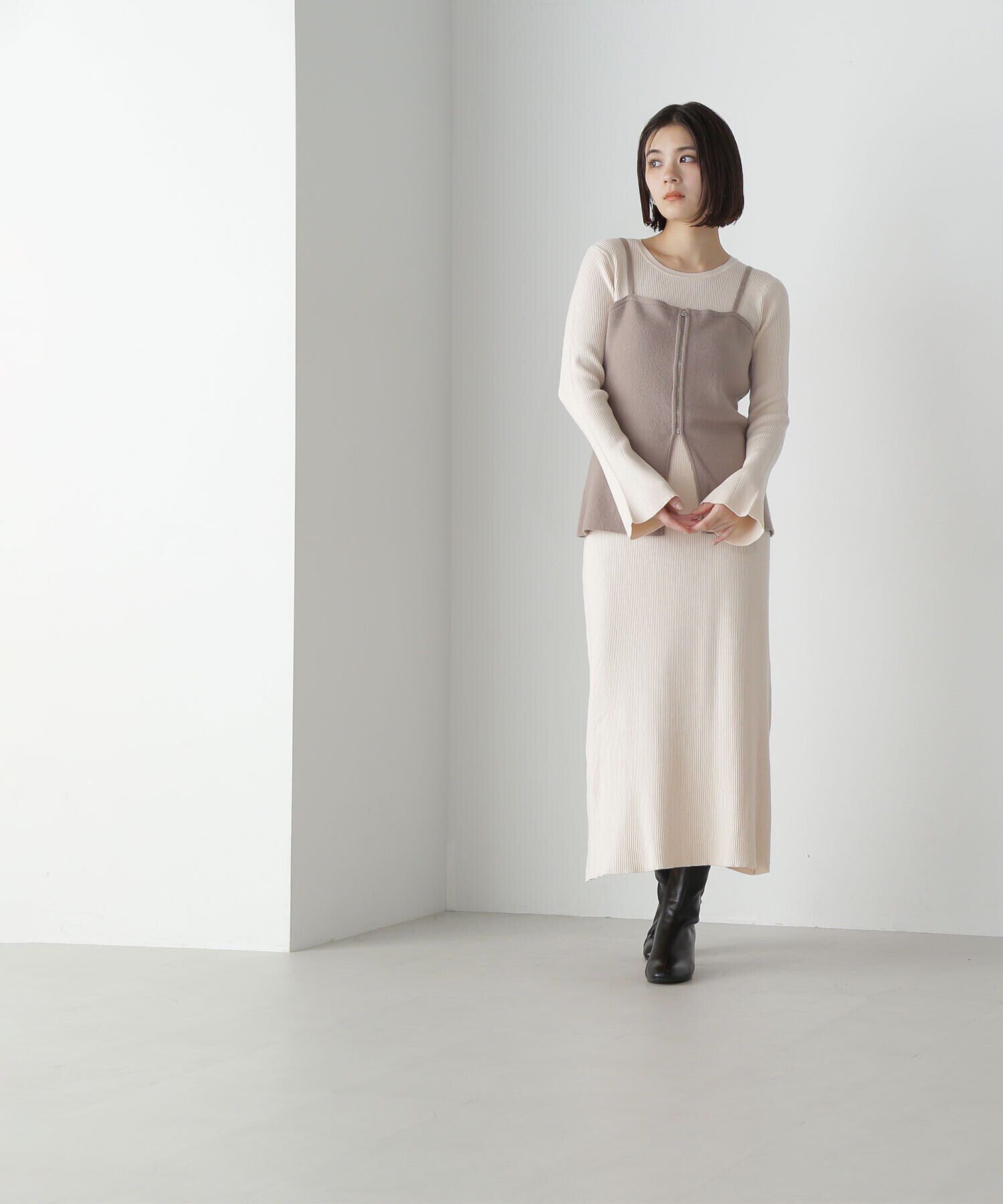  「ジップビスチェ＆ナローニットワンピース」|ワンピース|