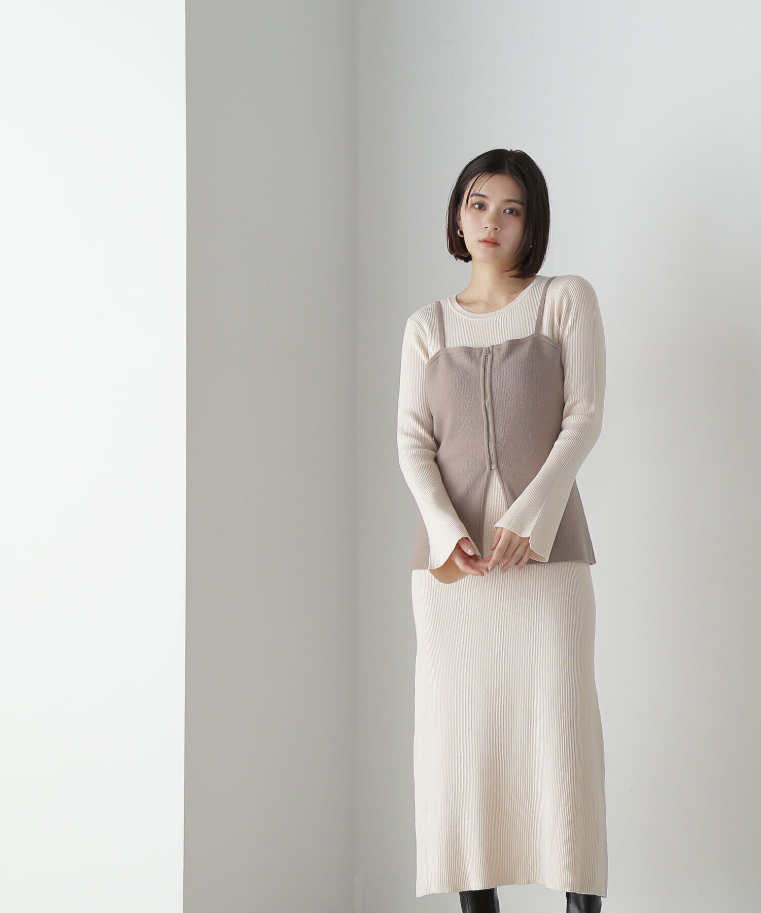  「ジップビスチェ＆ナローニットワンピース」|ワンピース|