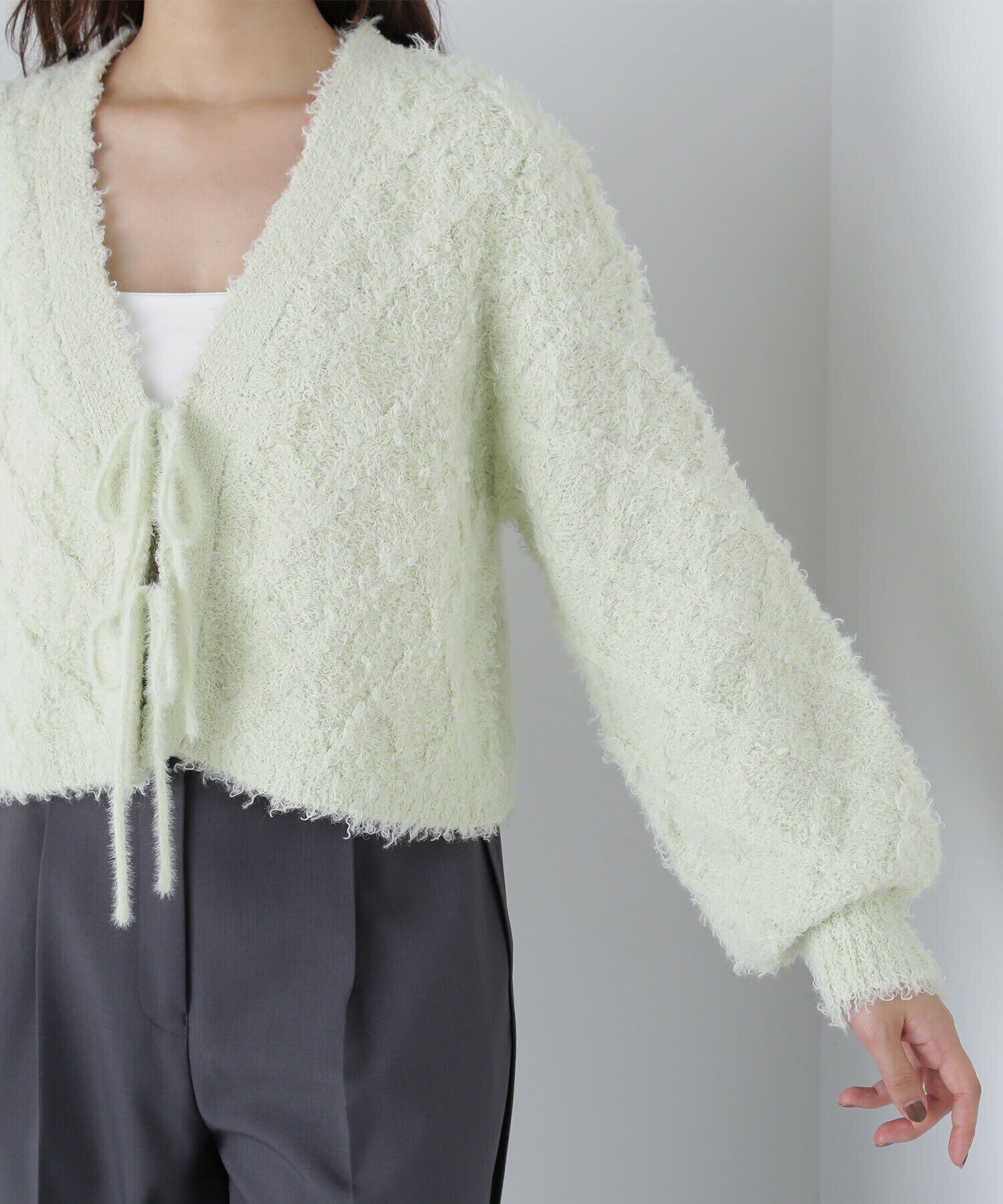  「フロントリボンショートカーディガン　24AW」|ニット・セーター|