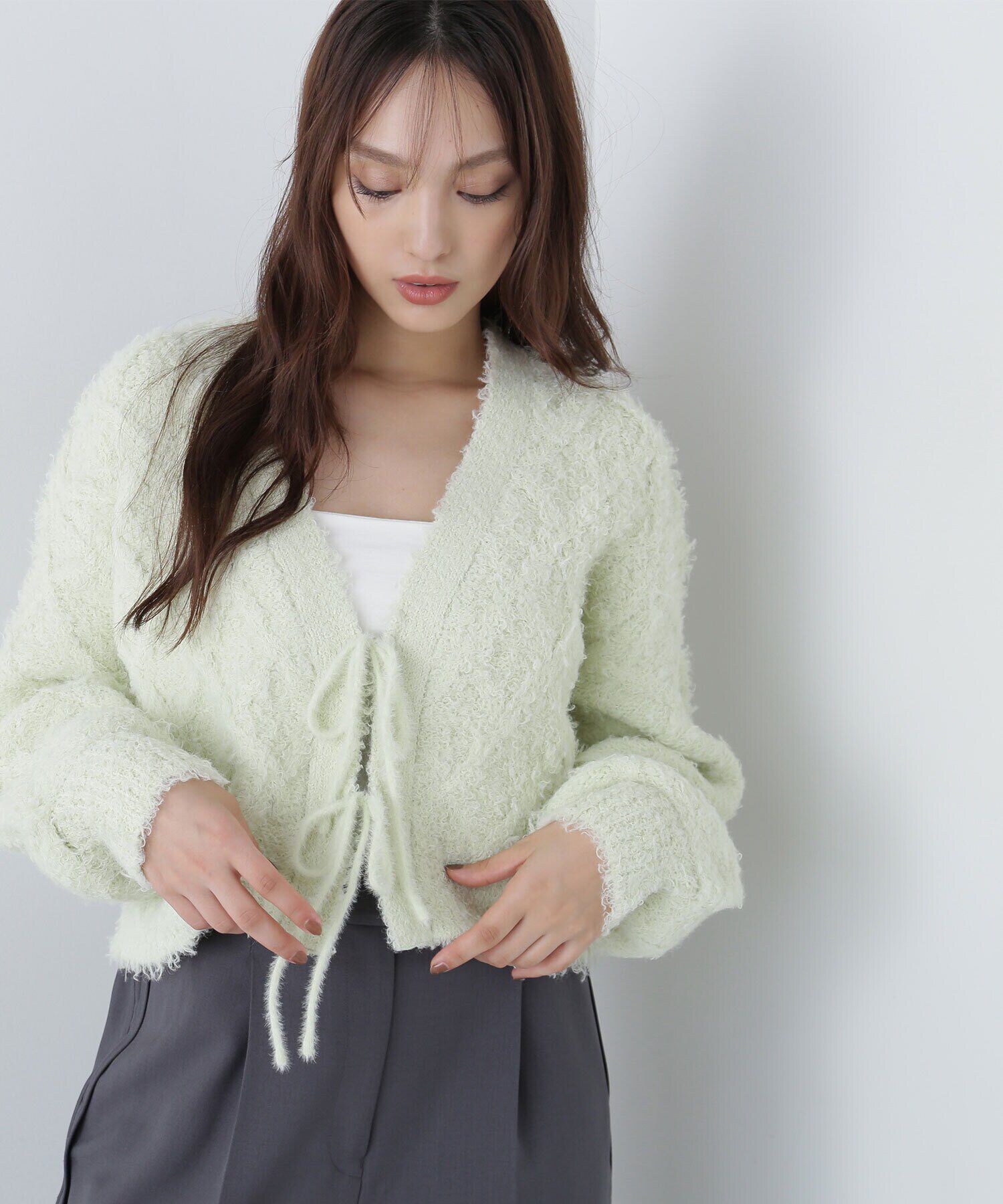  「フロントリボンショートカーディガン　24AW」|ニット・セーター|