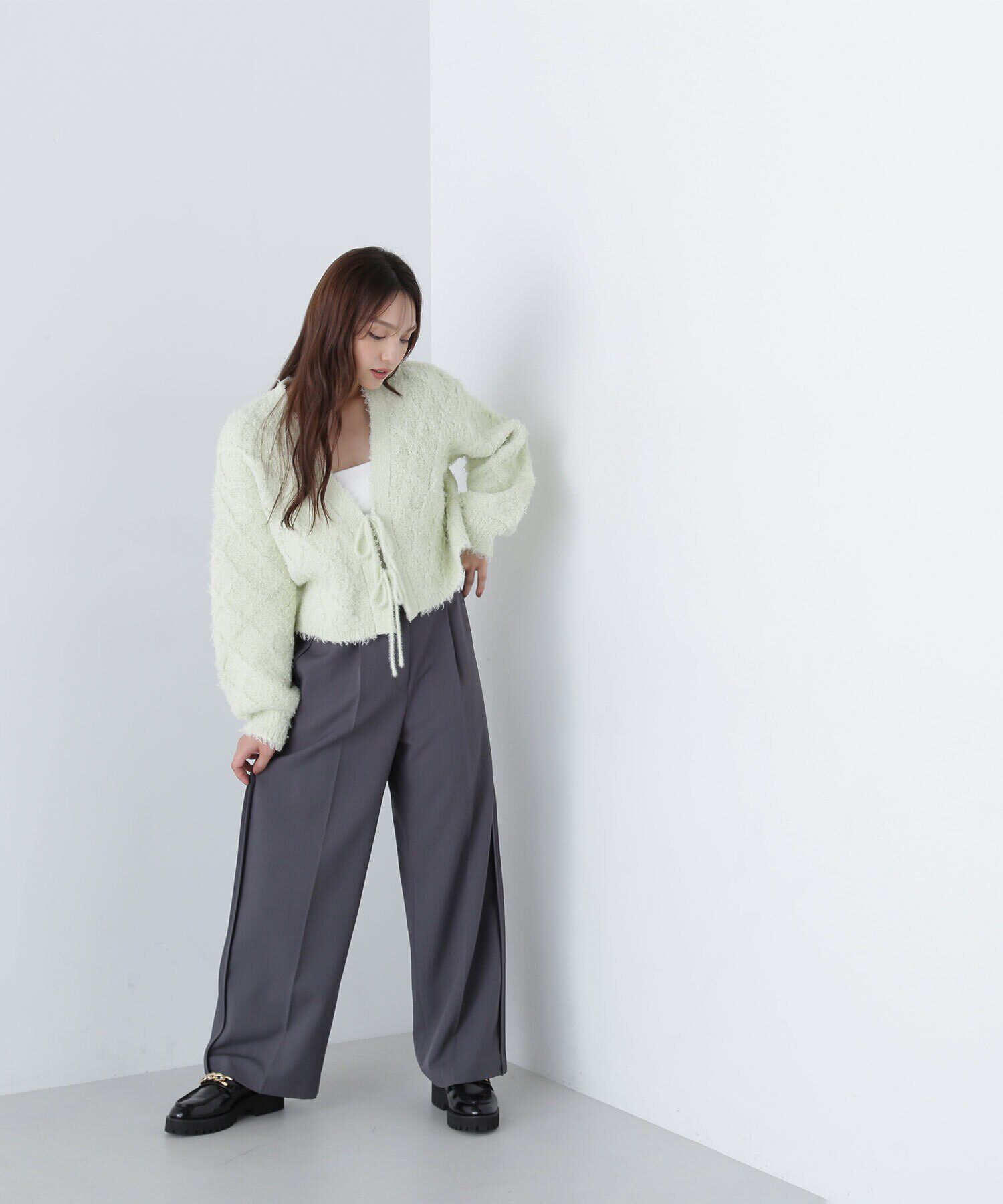  「フロントリボンショートカーディガン　24AW」|ニット・セーター|