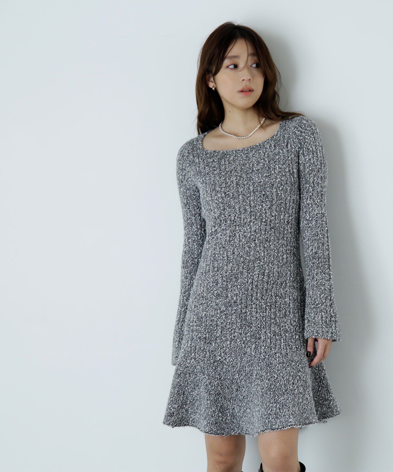  「ツイードミニワンピース」|ワンピース|チャコール系2