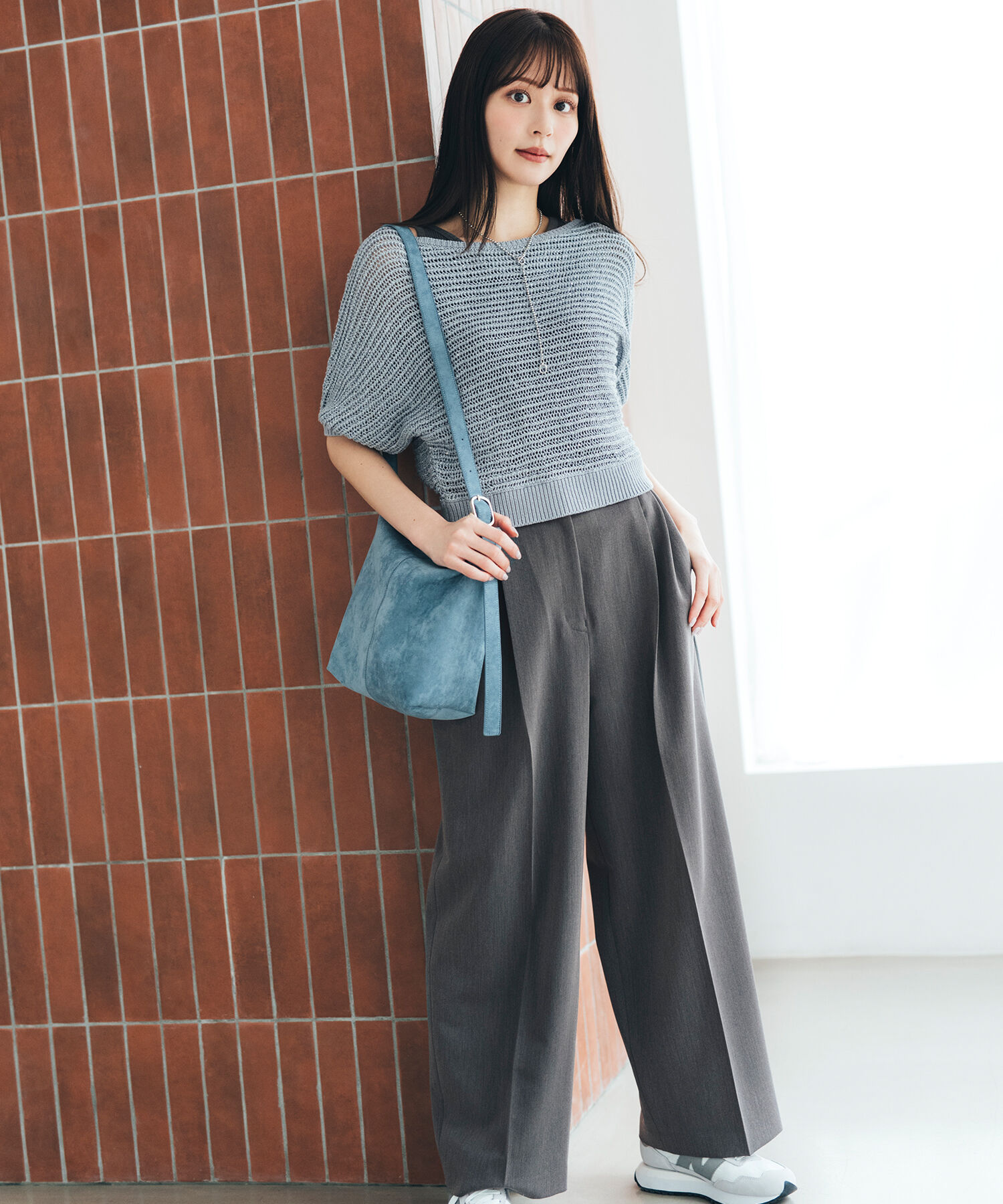  「＜骨格ナチュラル＞ツータックワイドパンツ」|その他|チャコール1