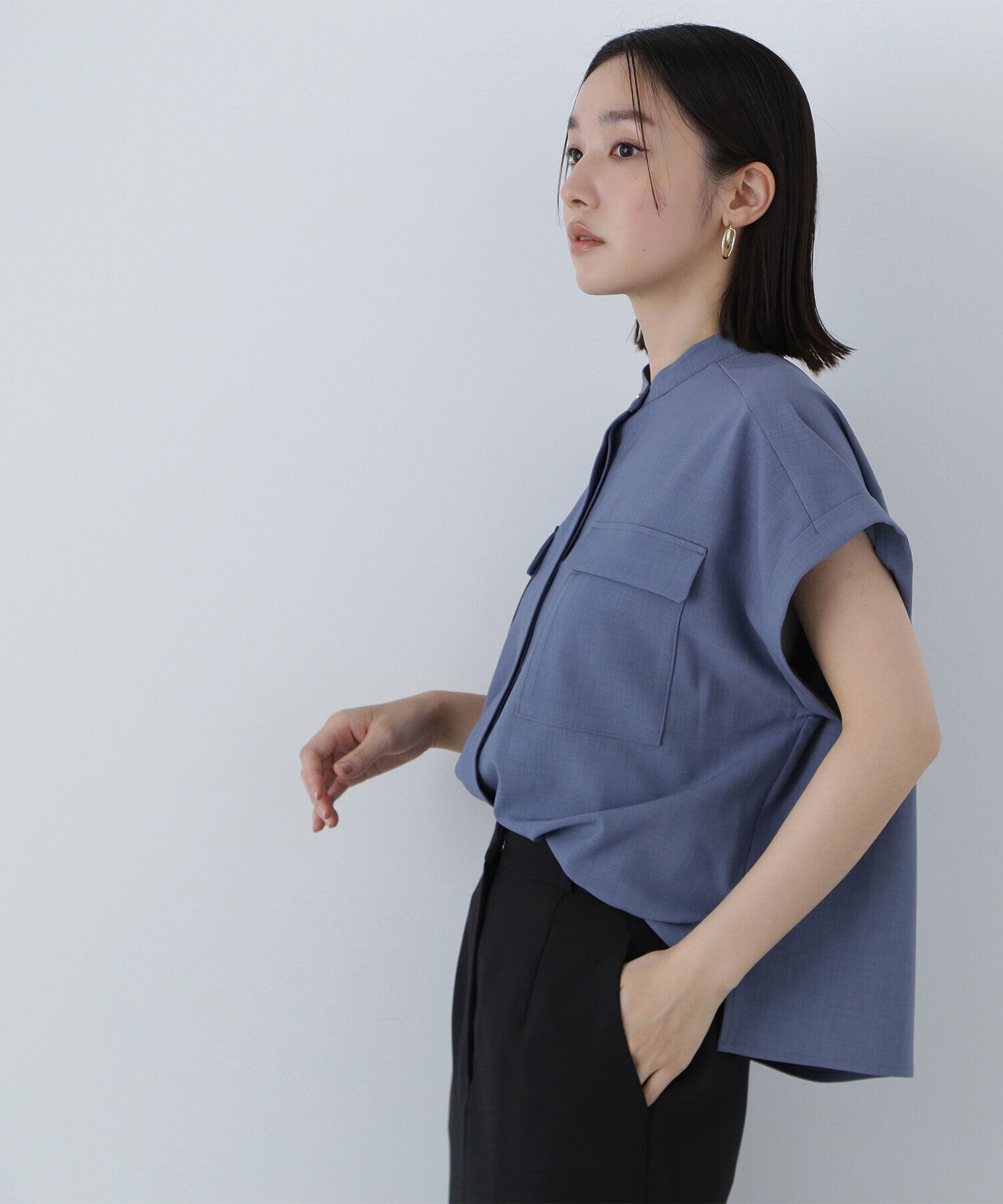  「ドライタッチダブルポケットブラウス」|シャツ・ブラウス|