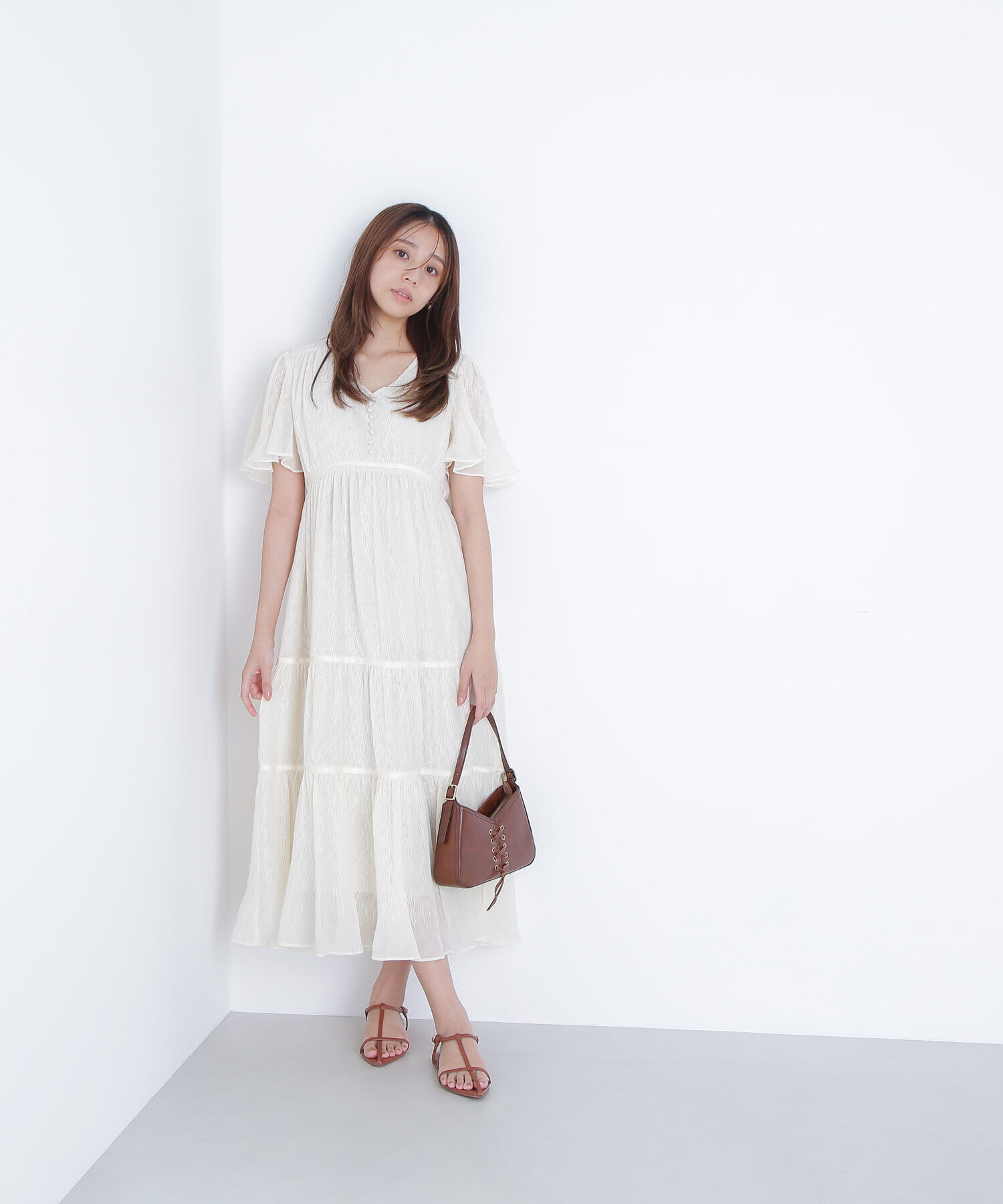  「Vネックプリーツワンピース　　　　　　　」|ワンピース|