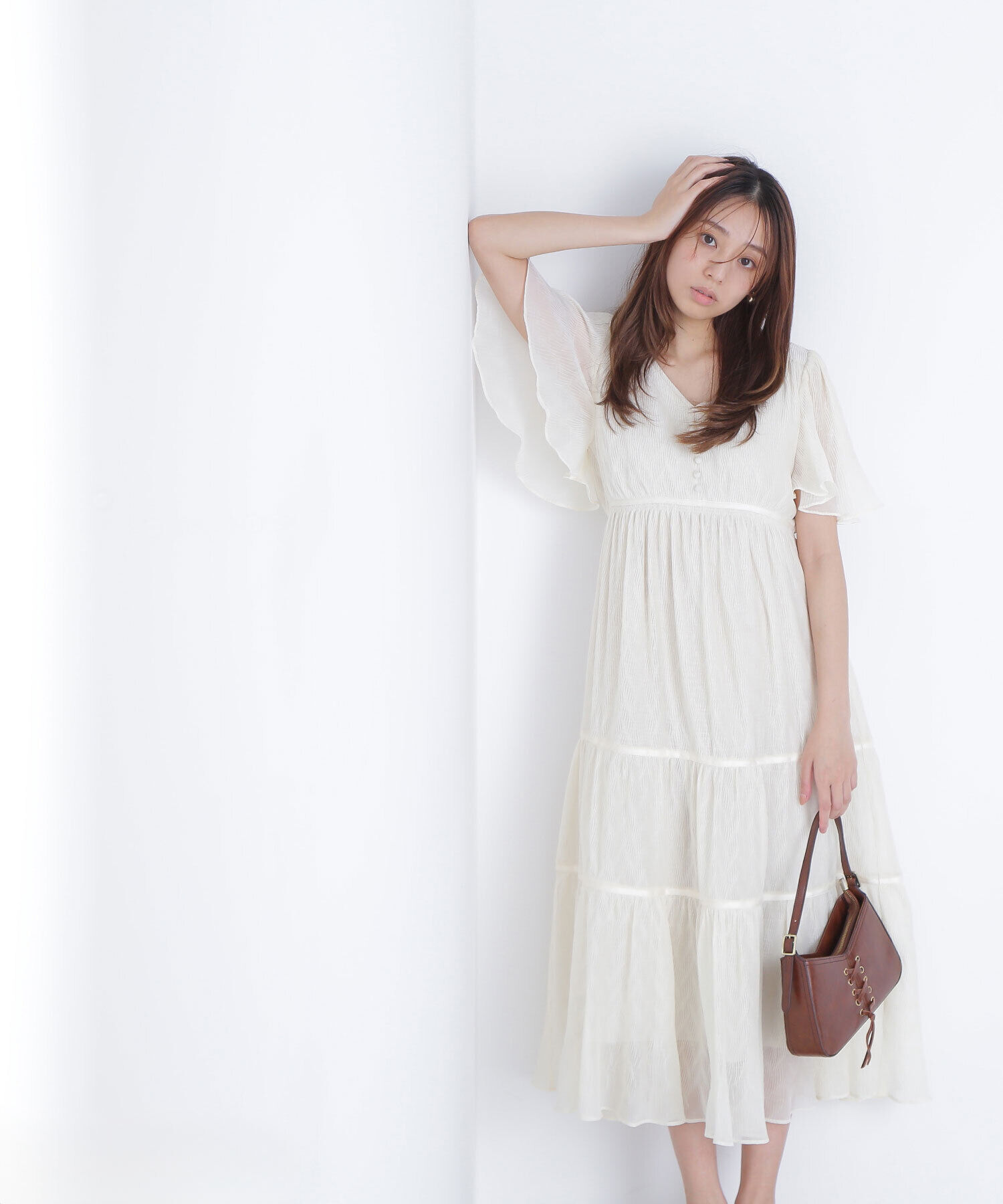  「Vネックプリーツワンピース　　　　　　　」|ワンピース|