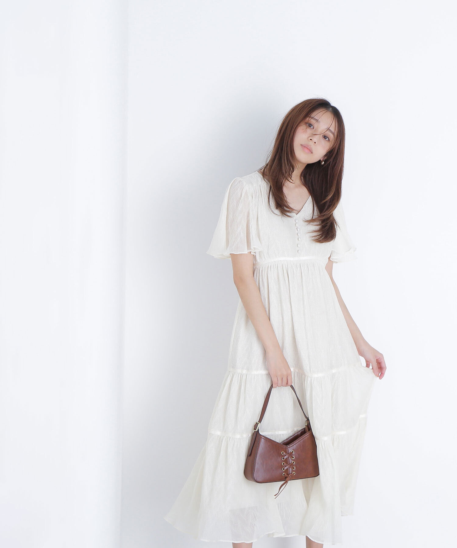  「Vネックプリーツワンピース　　　　　　　」|ワンピース|