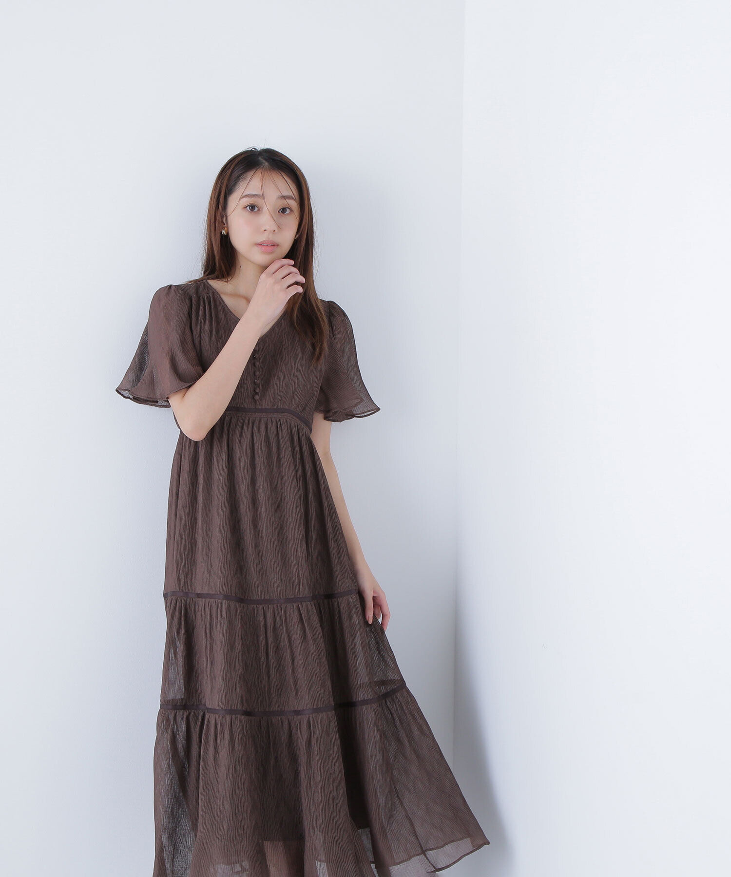  「Vネックプリーツワンピース　　　　　　　」|ワンピース|