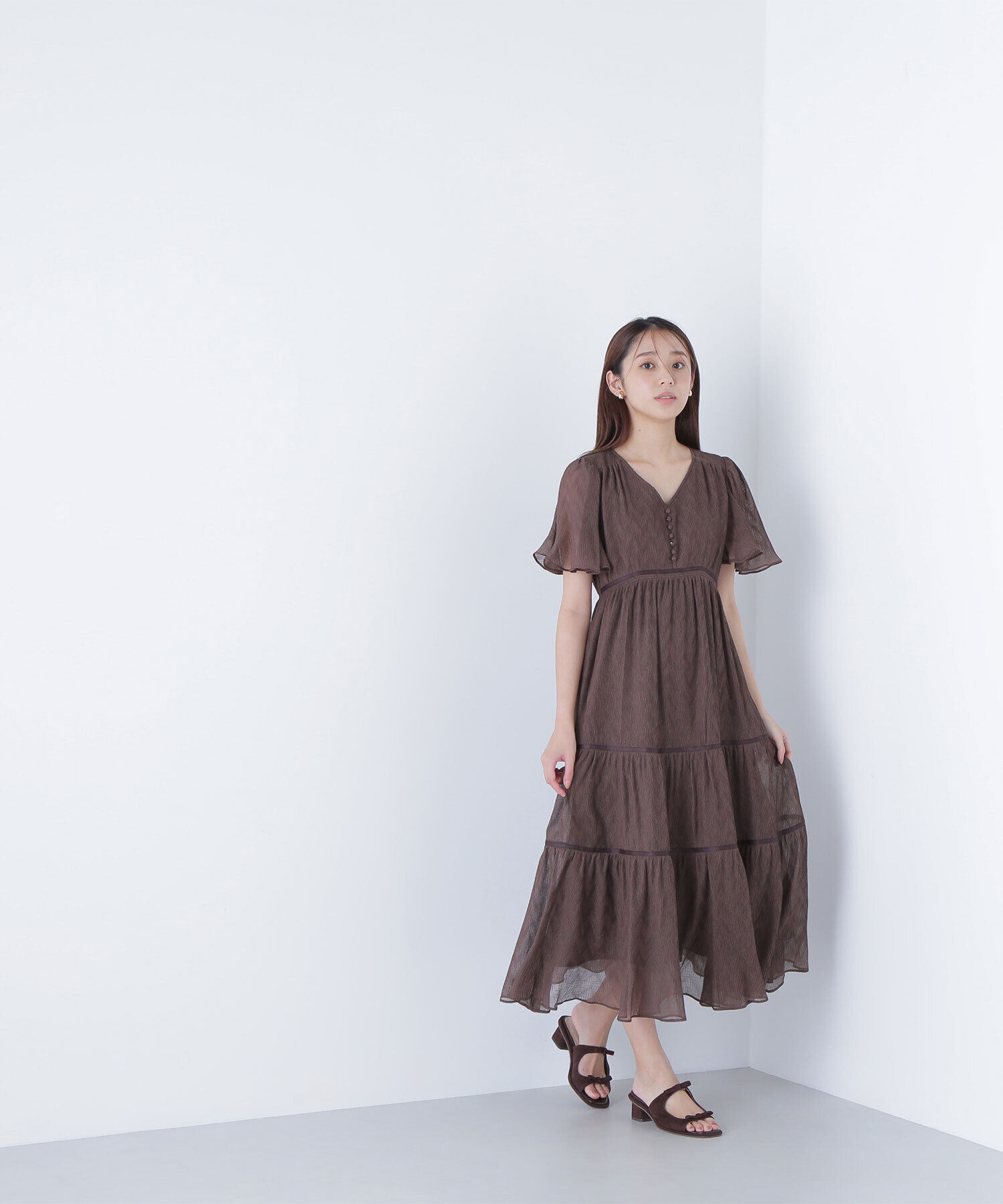  「Vネックプリーツワンピース　　　　　　　」|ワンピース|