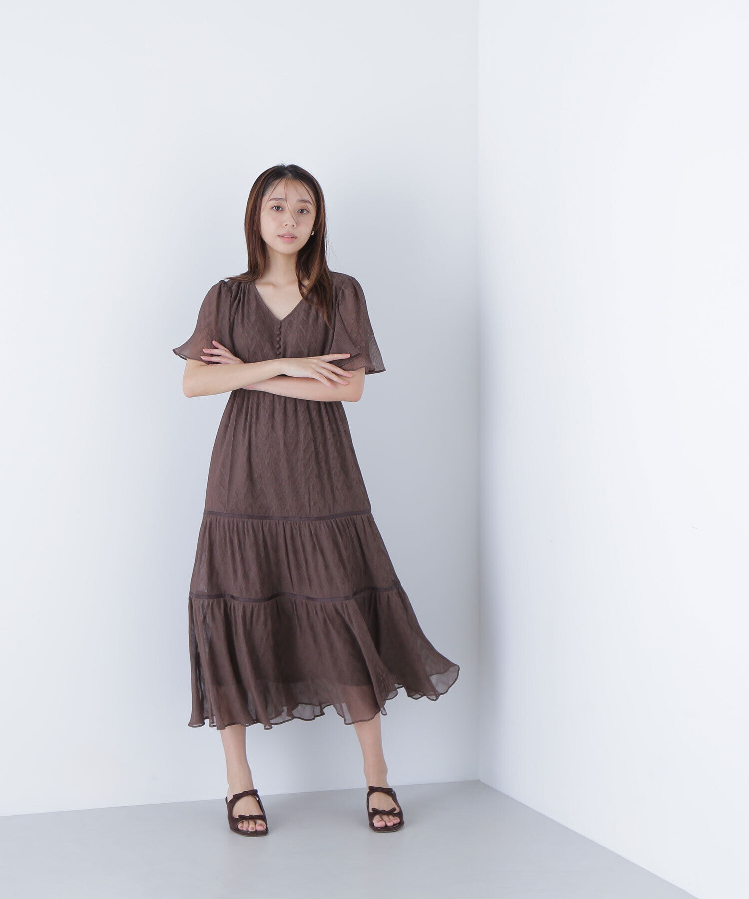  「Vネックプリーツワンピース　　　　　　　」|ワンピース|