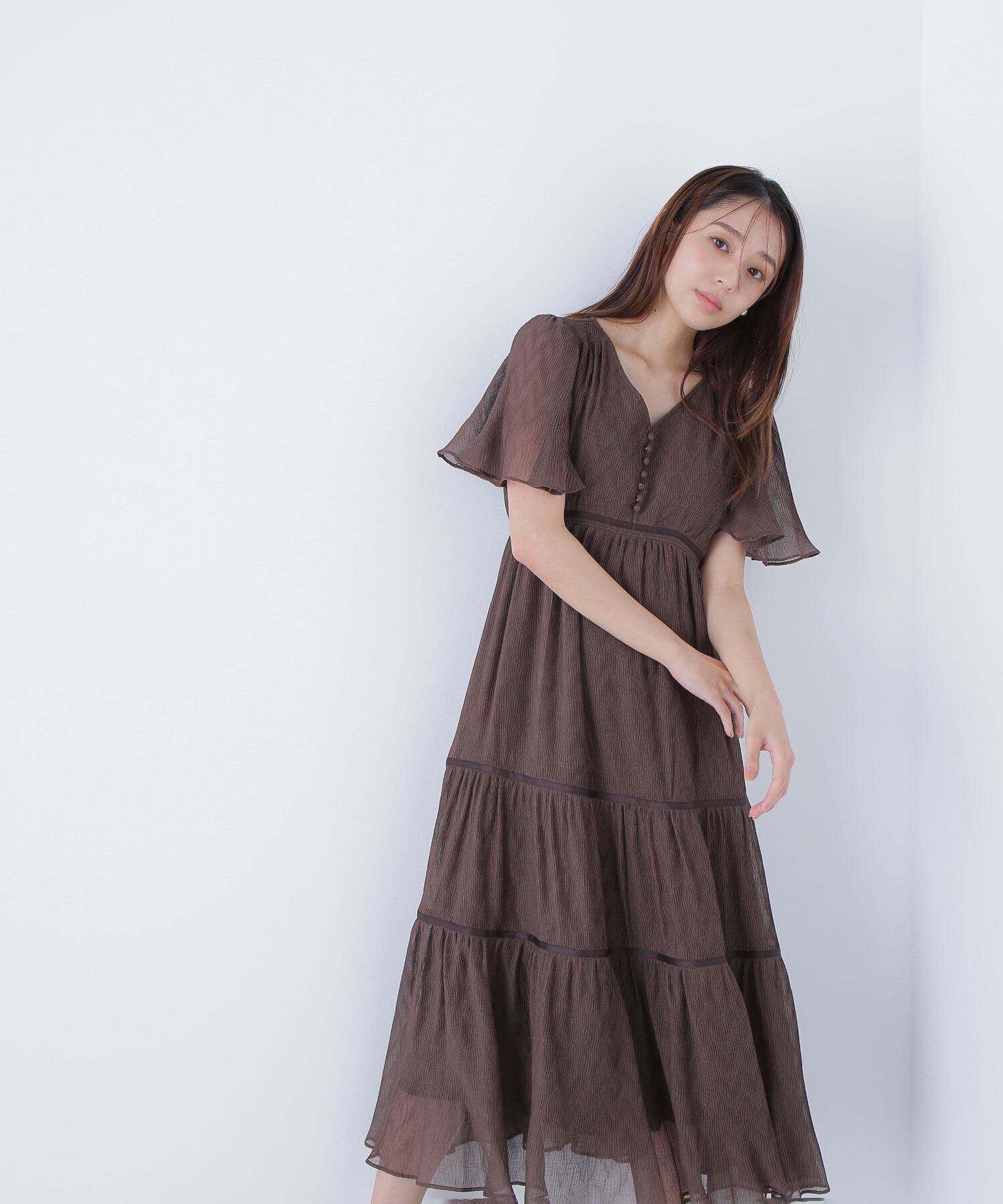  「Vネックプリーツワンピース　　　　　　　」|ワンピース|