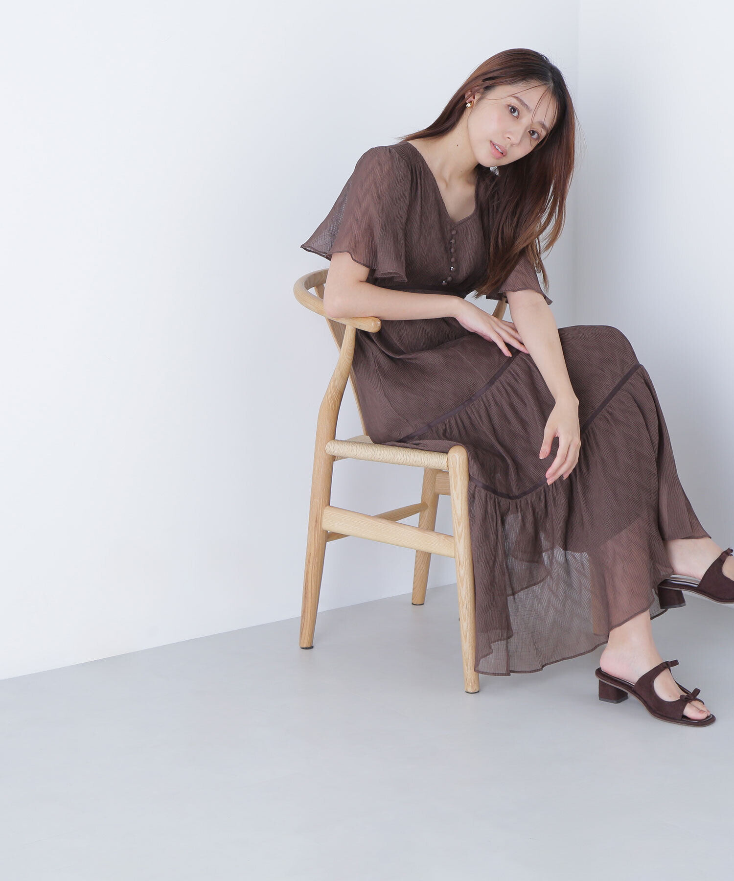  「Vネックプリーツワンピース　　　　　　　」|ワンピース|