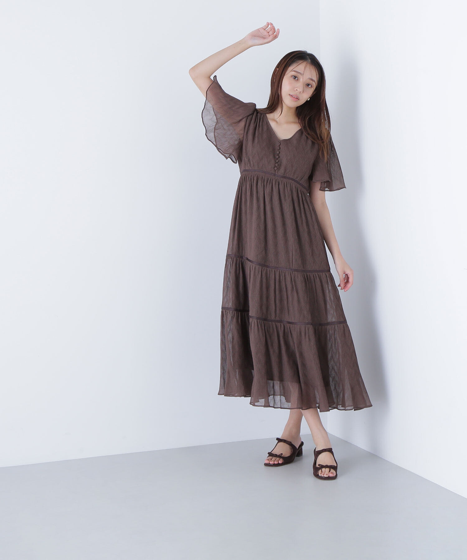  「Vネックプリーツワンピース　　　　　　　」|ワンピース|