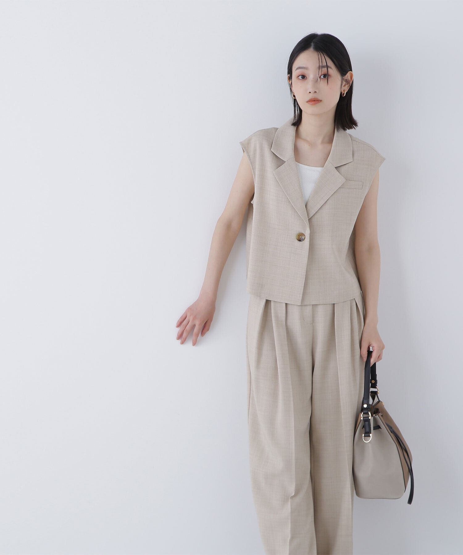  「クロップドジレセットアップ」|ワンピース|ベージュ