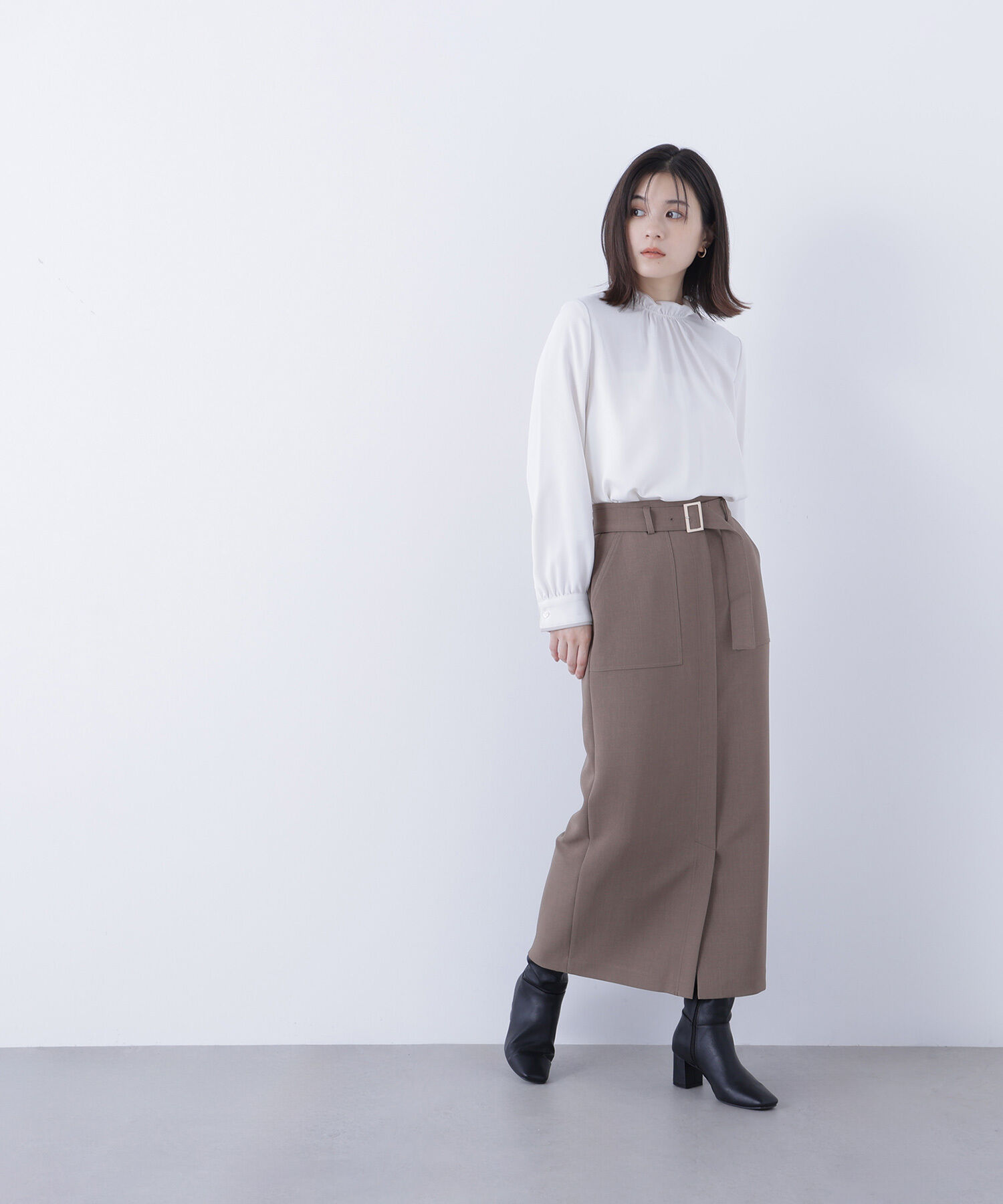  「バイカラーフリルネックブラウス」|シャツ・ブラウス|