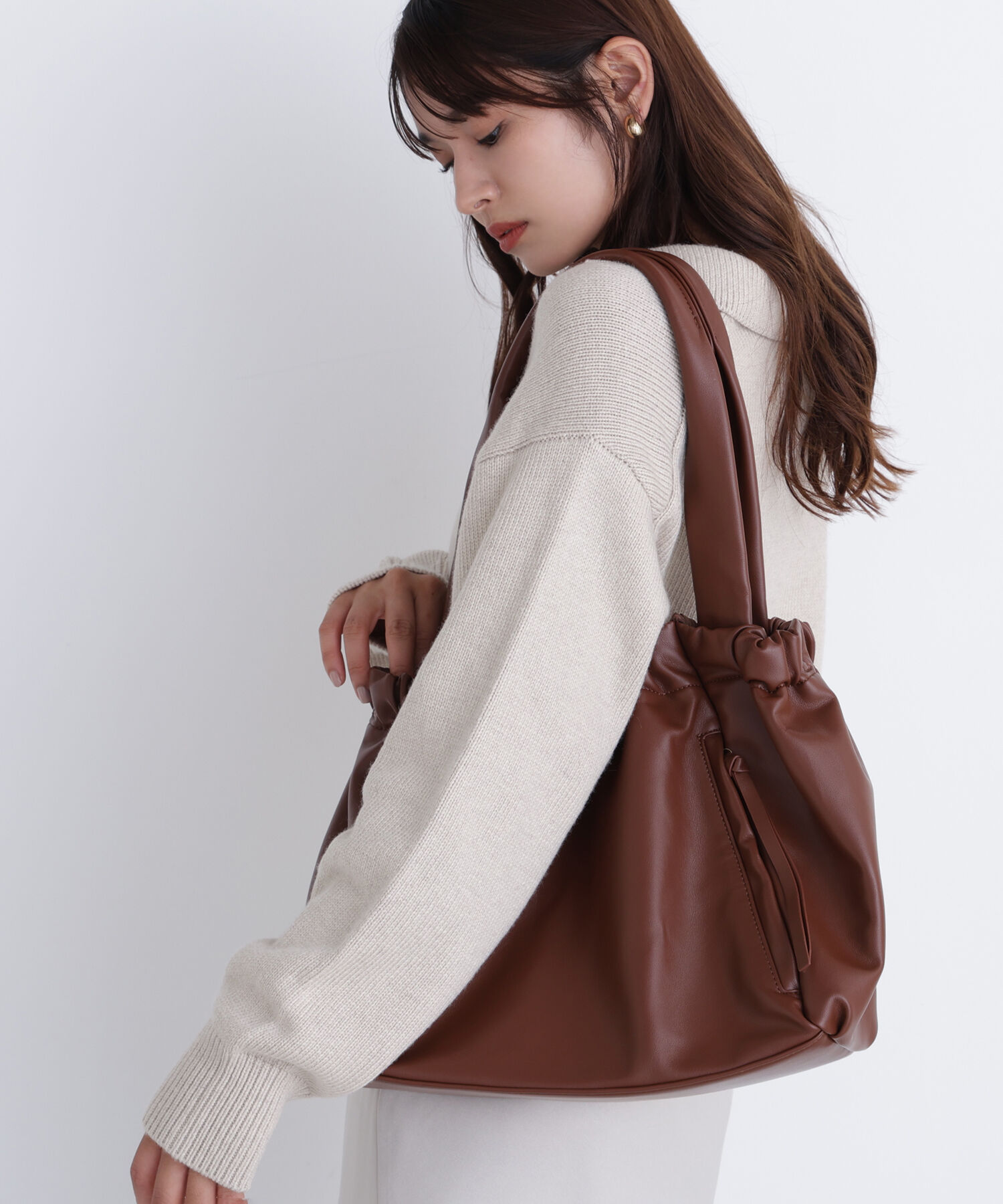  「ギャザリングフェイクレザー2wayトートバッグ」|トートバッグ|