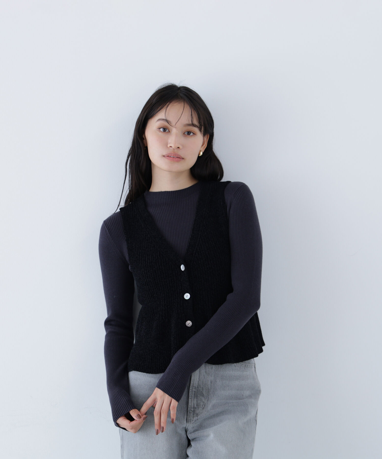  「ペプラムベスト＆リブニット」|ニット・セーター|クロ&times;チャコ  2