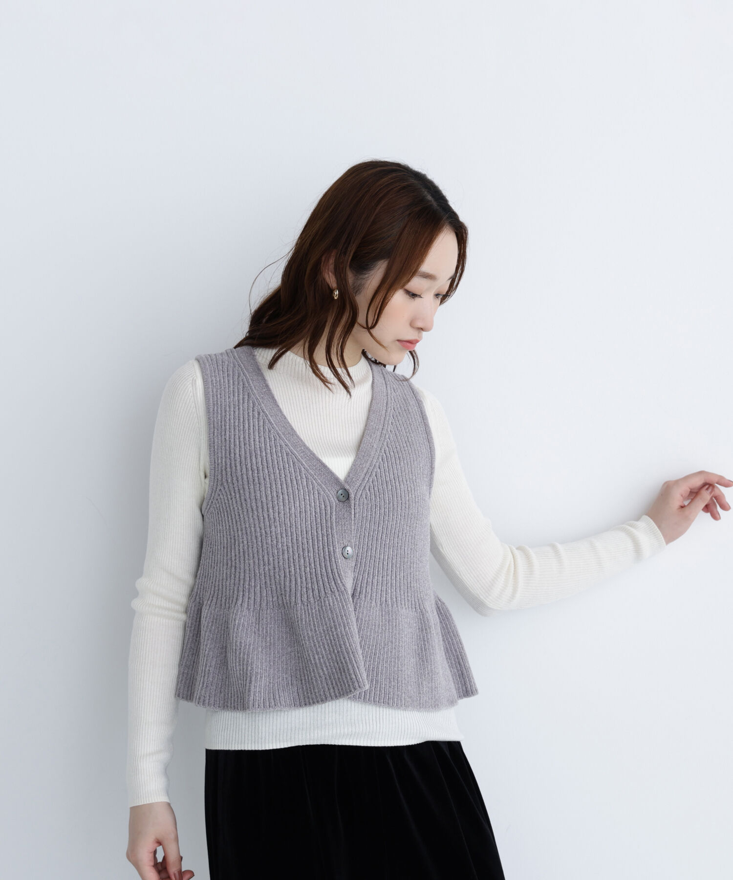  「ペプラムベスト＆リブニット」|ニット・セーター|