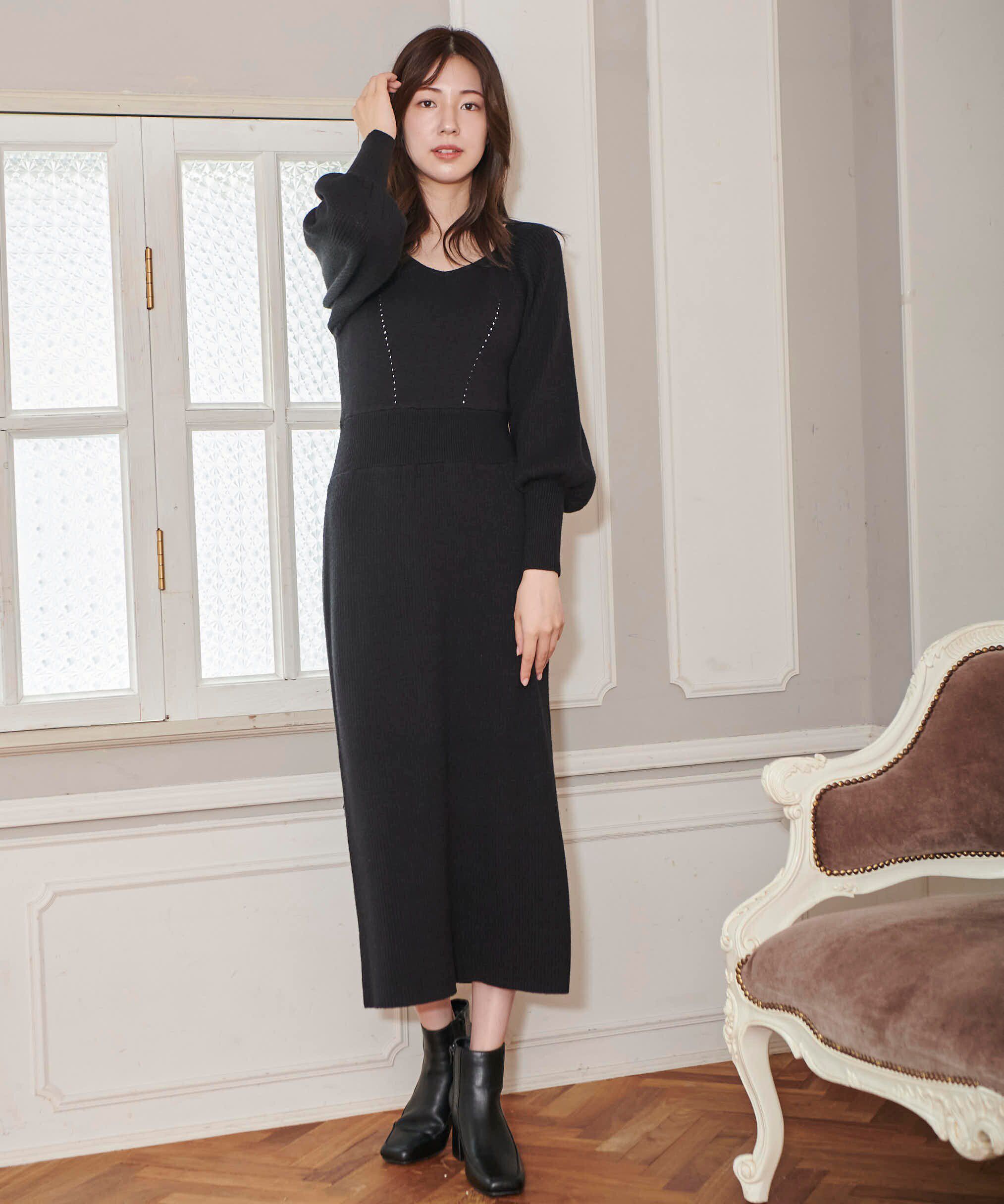  「バックリボンパフスリーブニットワンピース」|ワンピース|