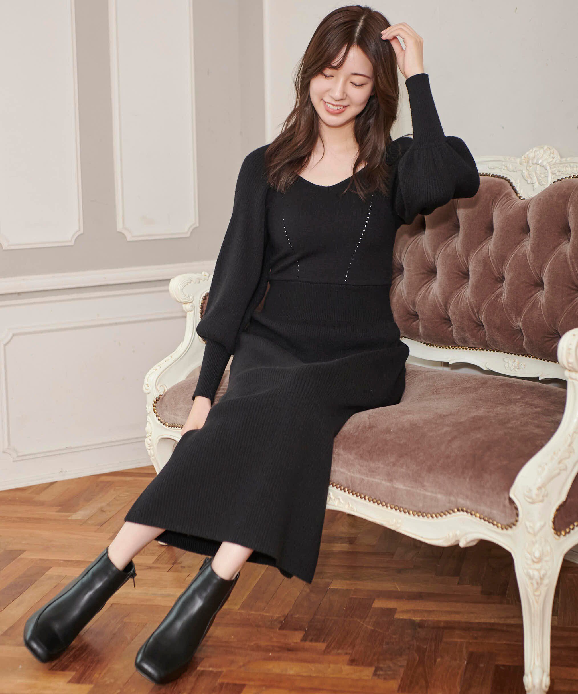  「バックリボンパフスリーブニットワンピース」|ワンピース|