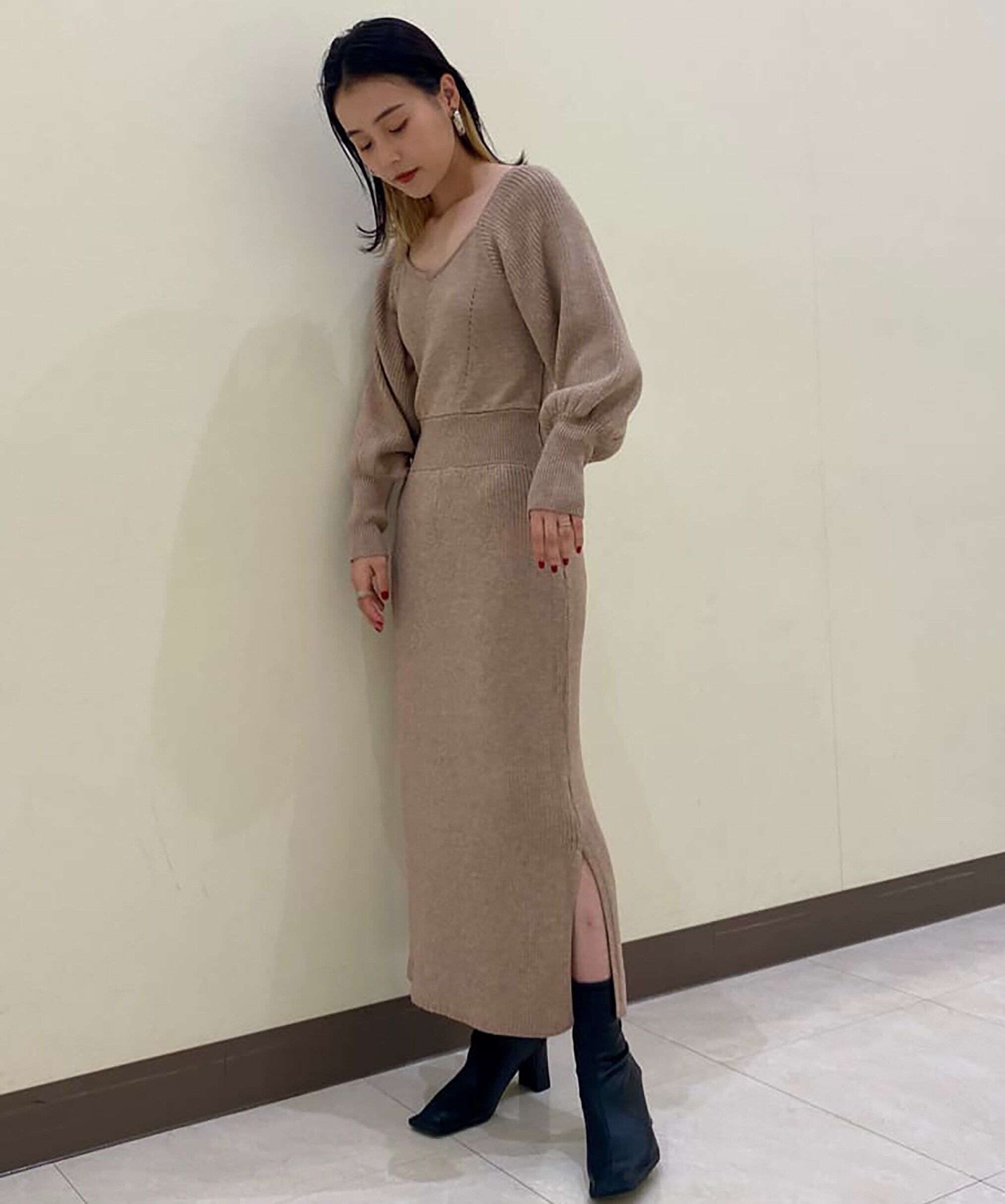  「バックリボンパフスリーブニットワンピース」|ワンピース|