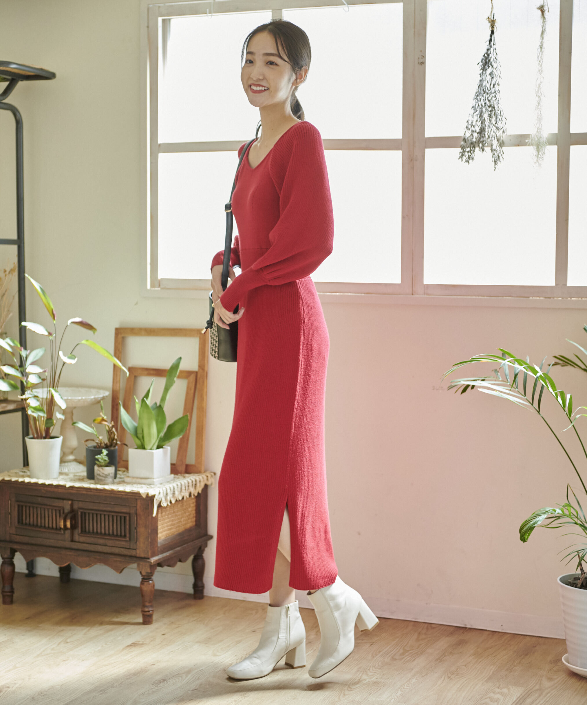  「バックリボンパフスリーブニットワンピース」|ワンピース|