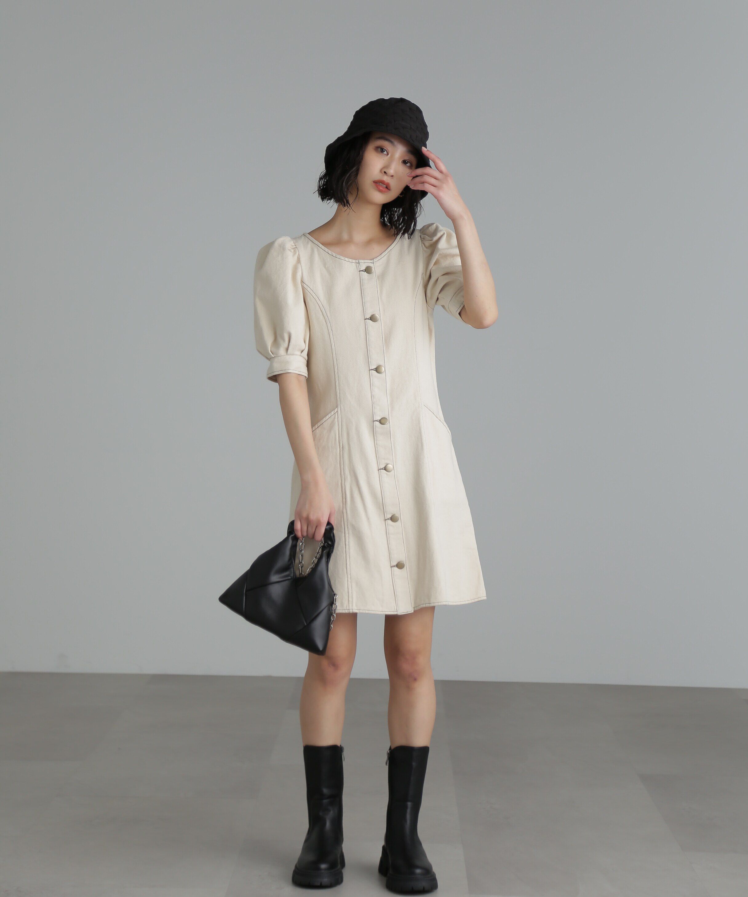  「クルーネックデニムミニワンピース」|ワンピース|