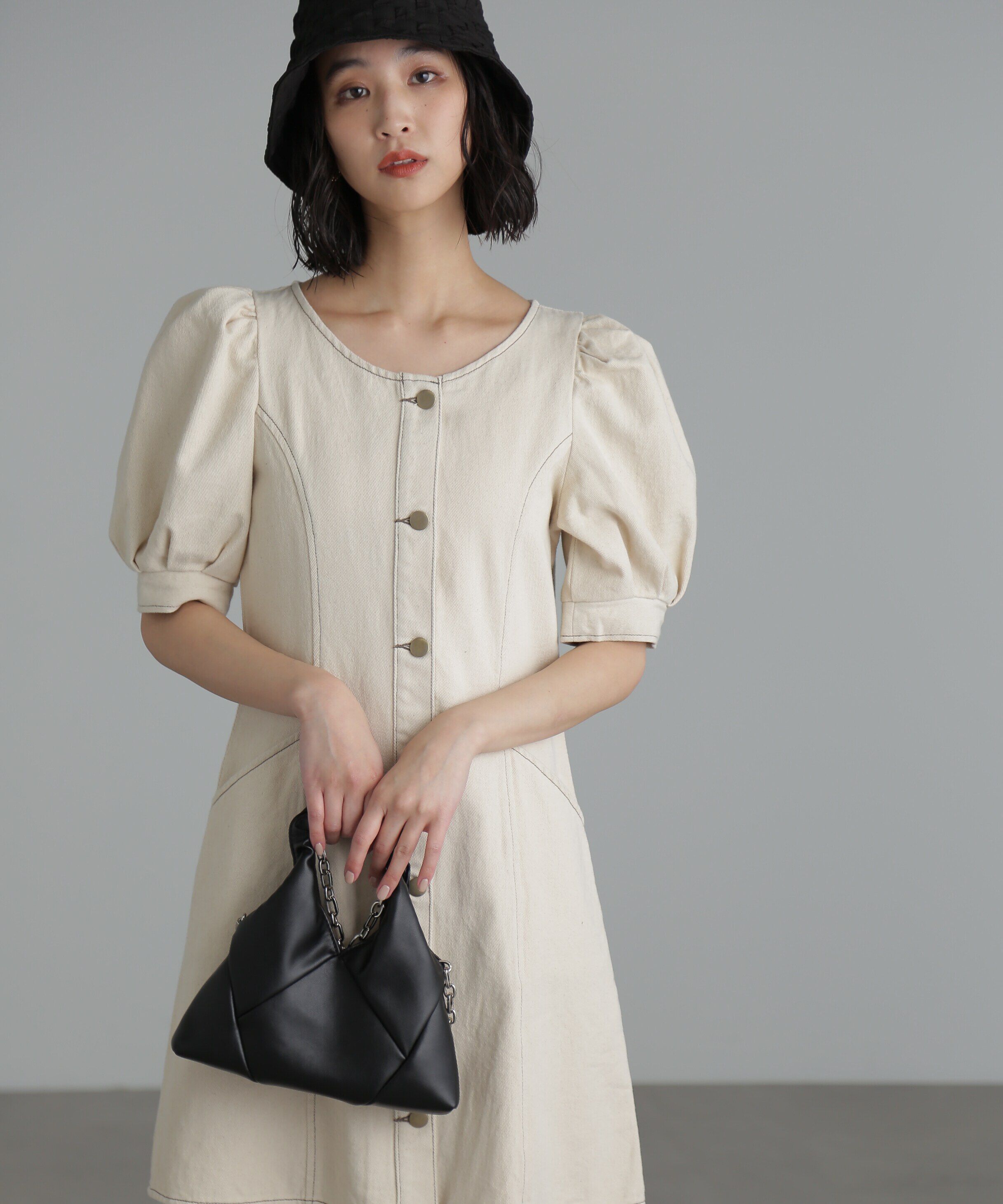  「クルーネックデニムミニワンピース」|ワンピース|