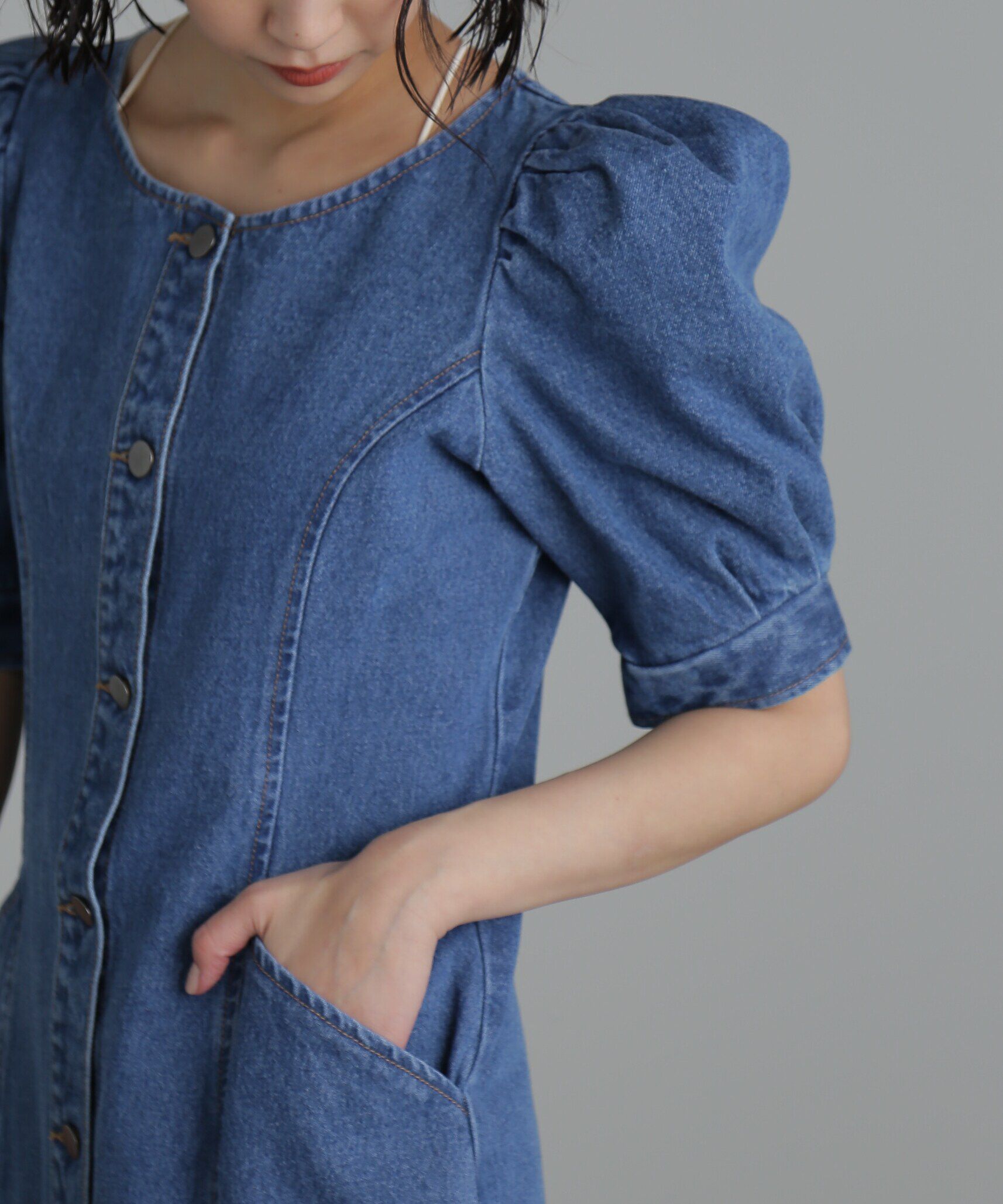  「クルーネックデニムミニワンピース」|ワンピース|