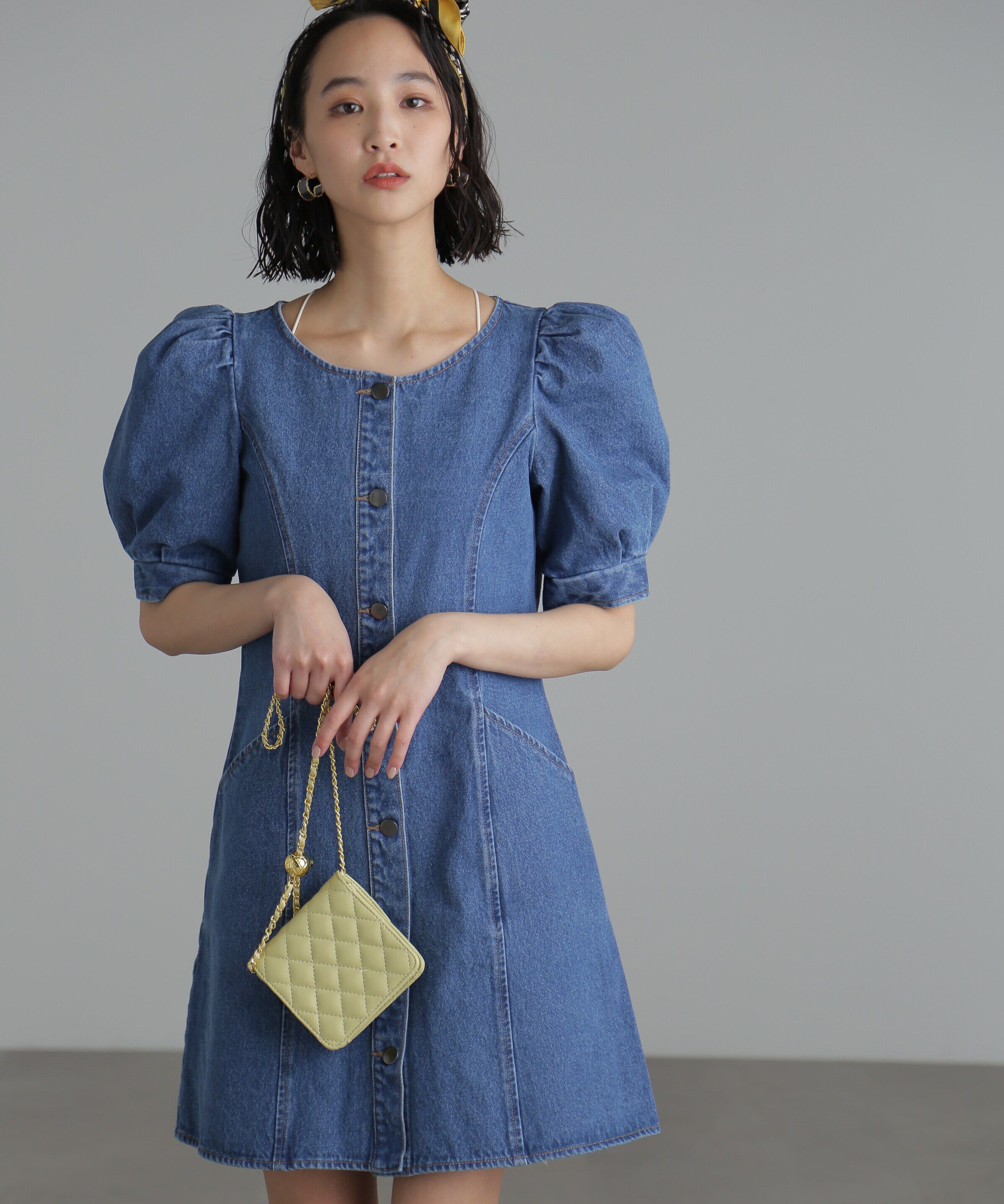  「クルーネックデニムミニワンピース」|ワンピース|