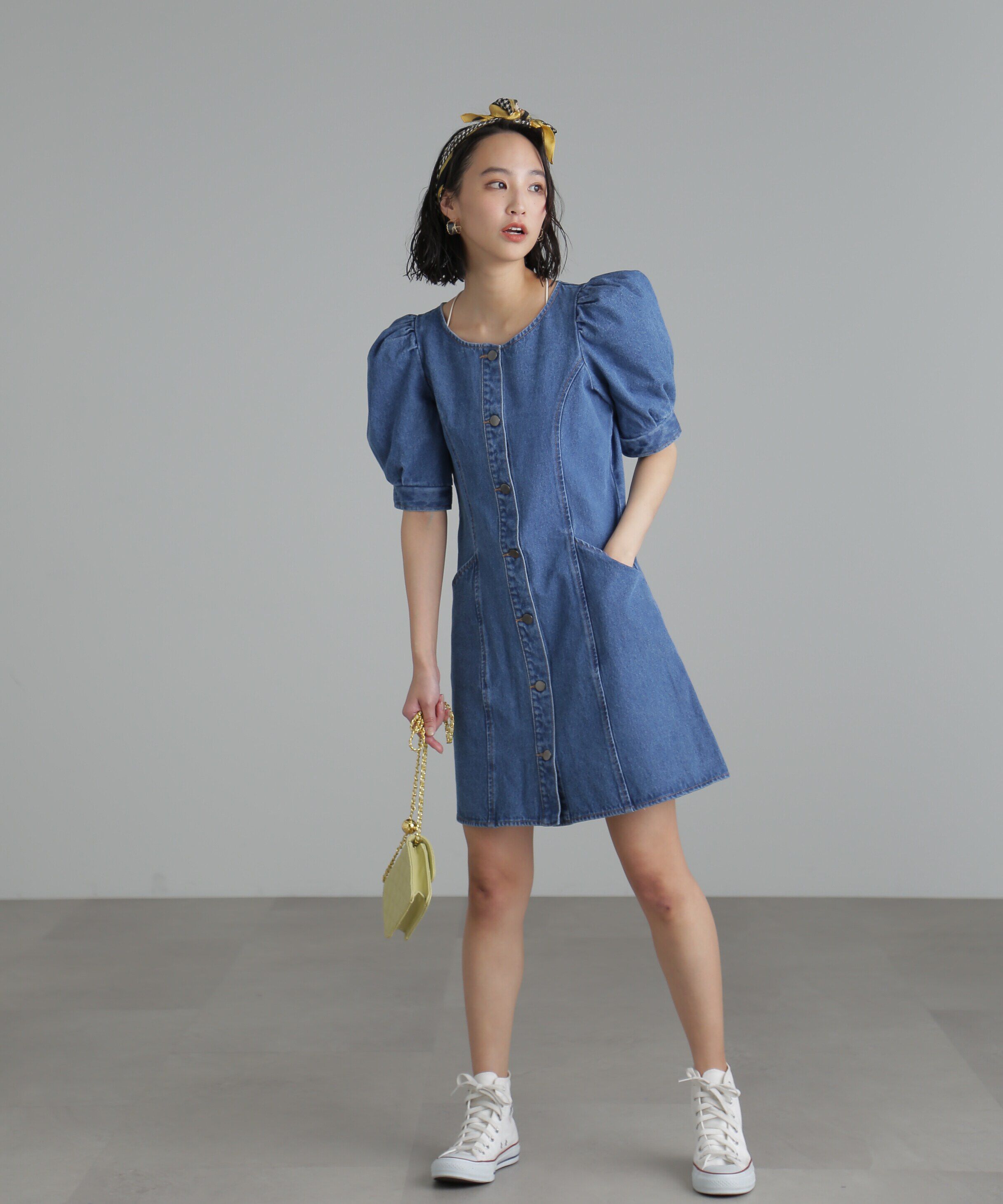  「クルーネックデニムミニワンピース」|ワンピース|