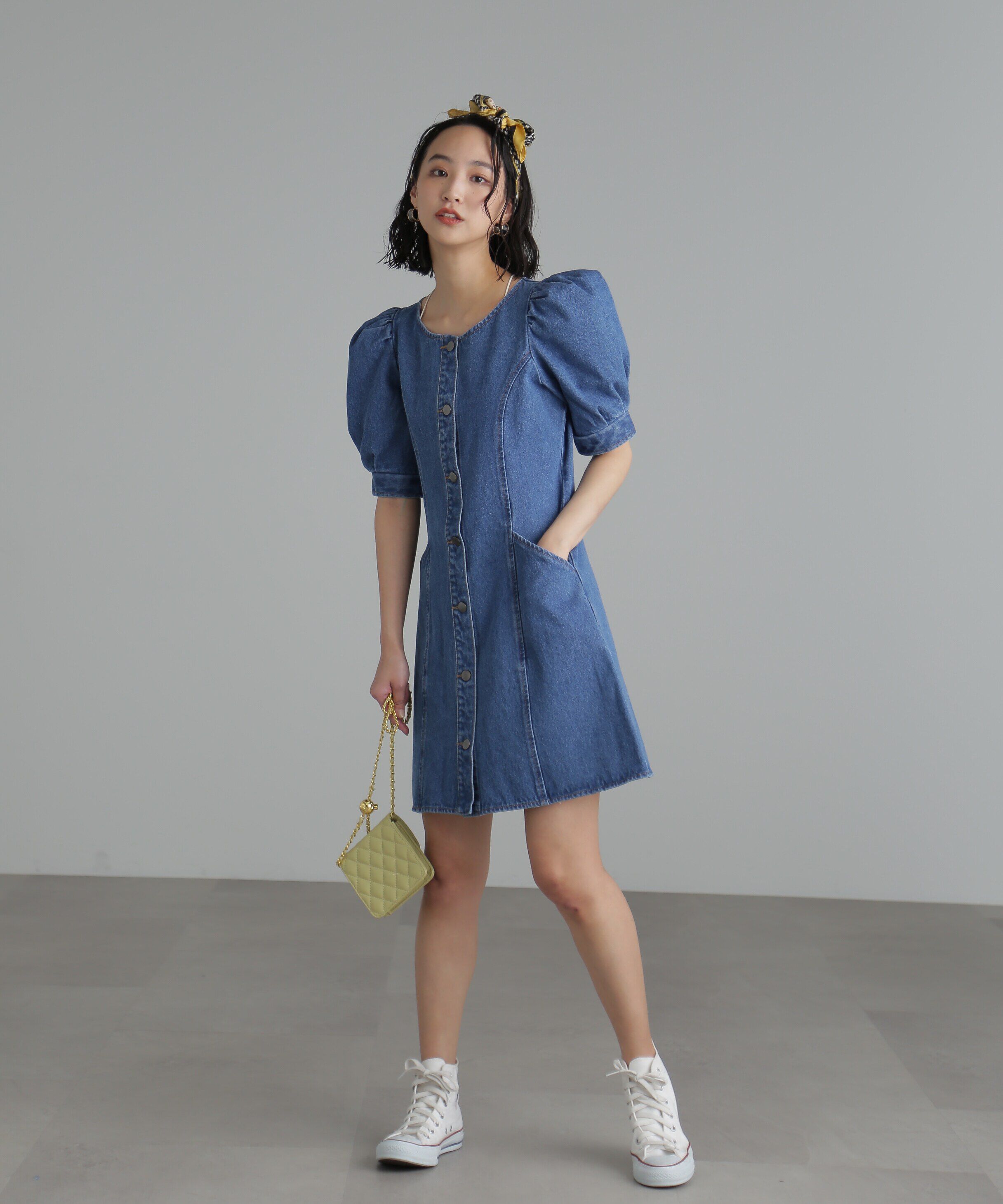  「クルーネックデニムミニワンピース」|ワンピース|