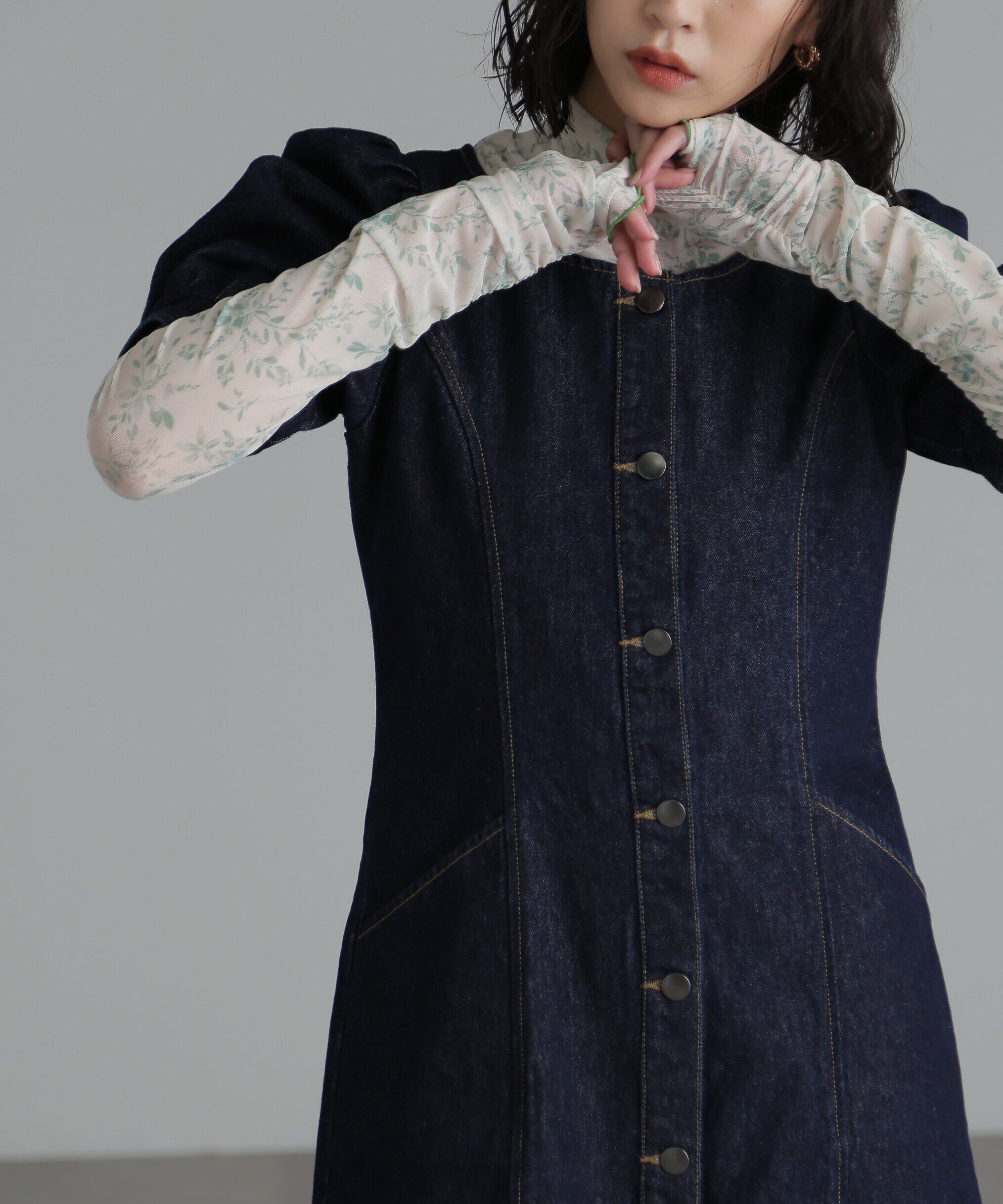  「クルーネックデニムミニワンピース」|ワンピース|