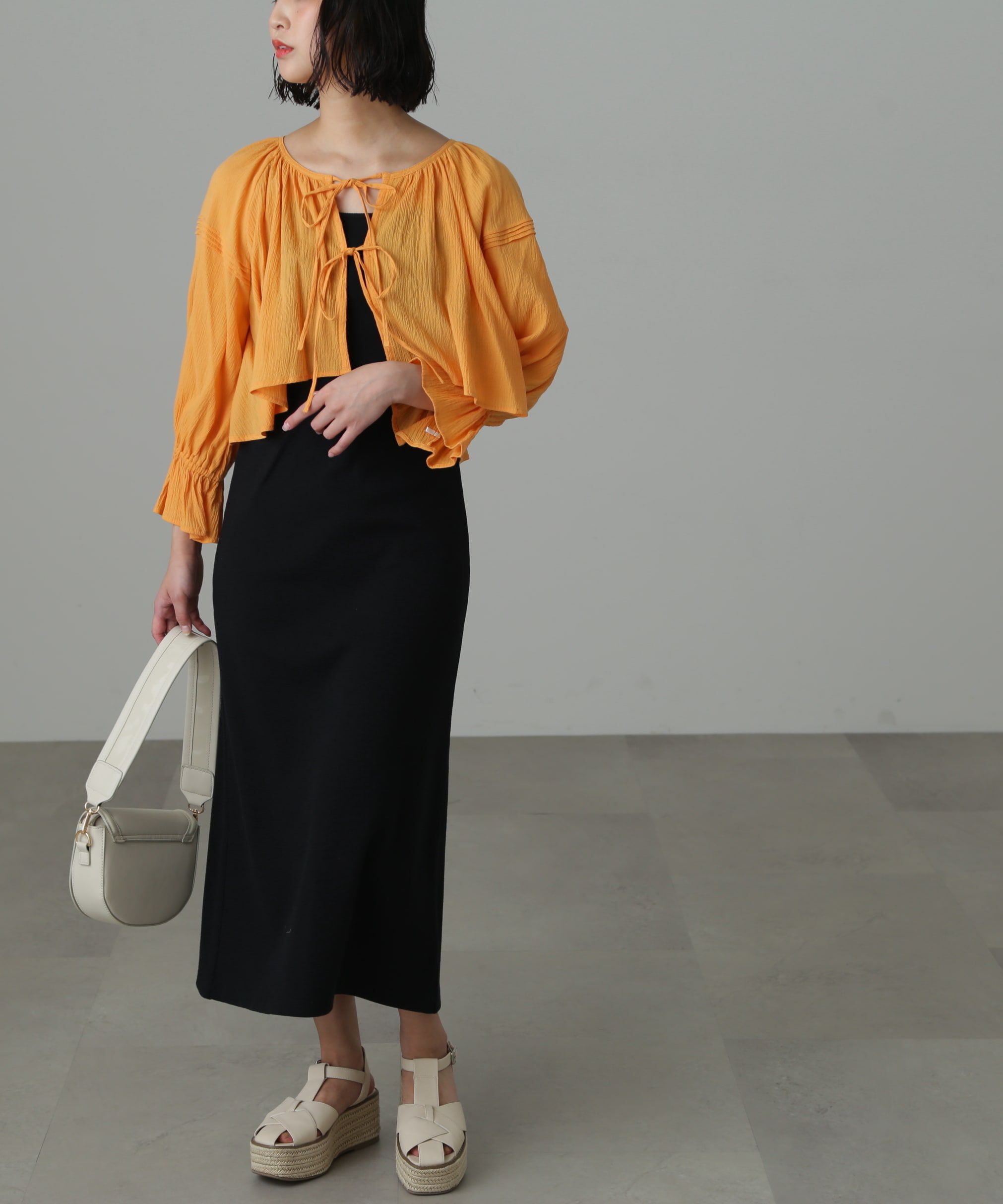  「カップ付リブカットソーナローキャミワンピース」|ワンピース|ブラック