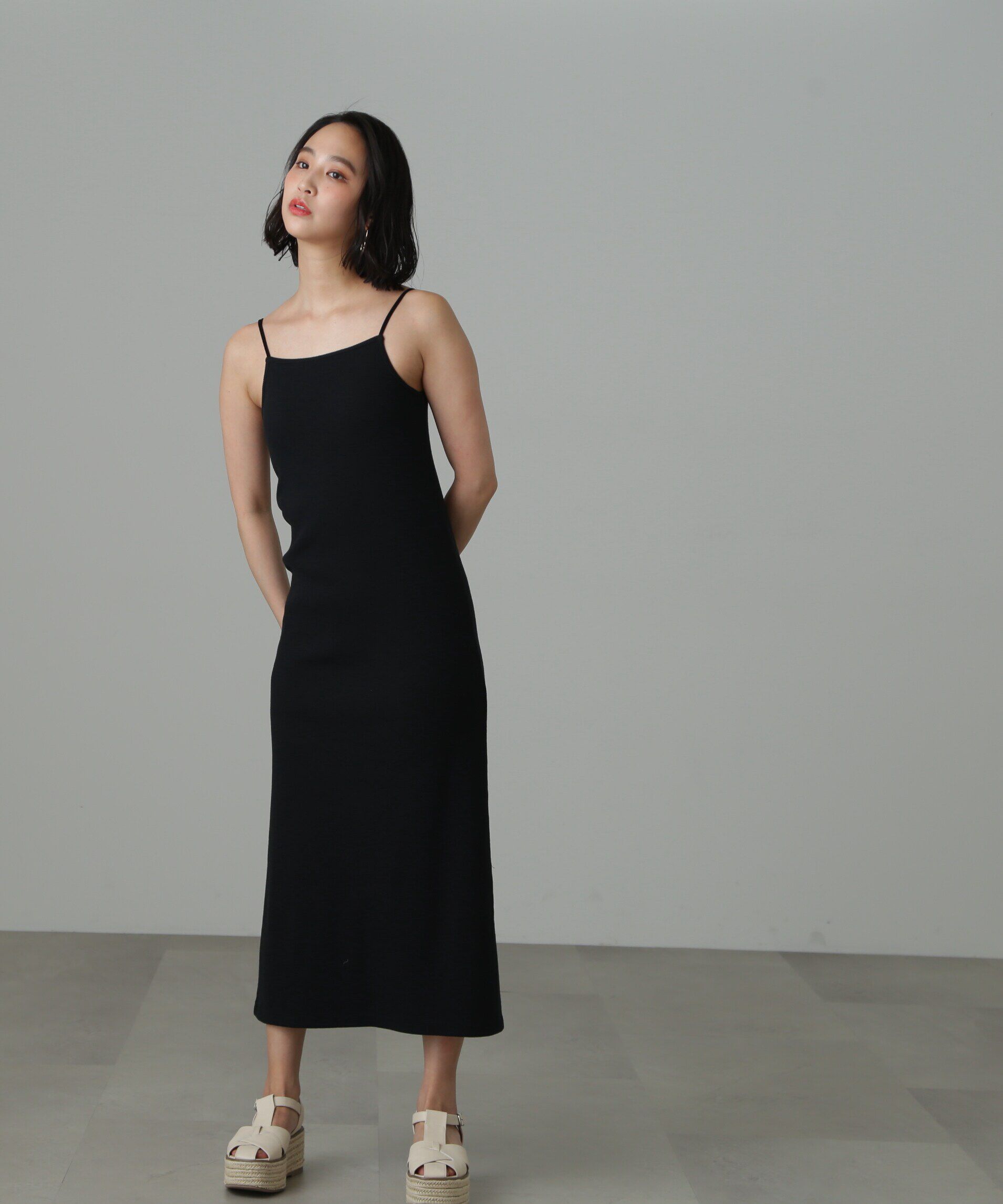  「カップ付リブカットソーナローキャミワンピース」|ワンピース|